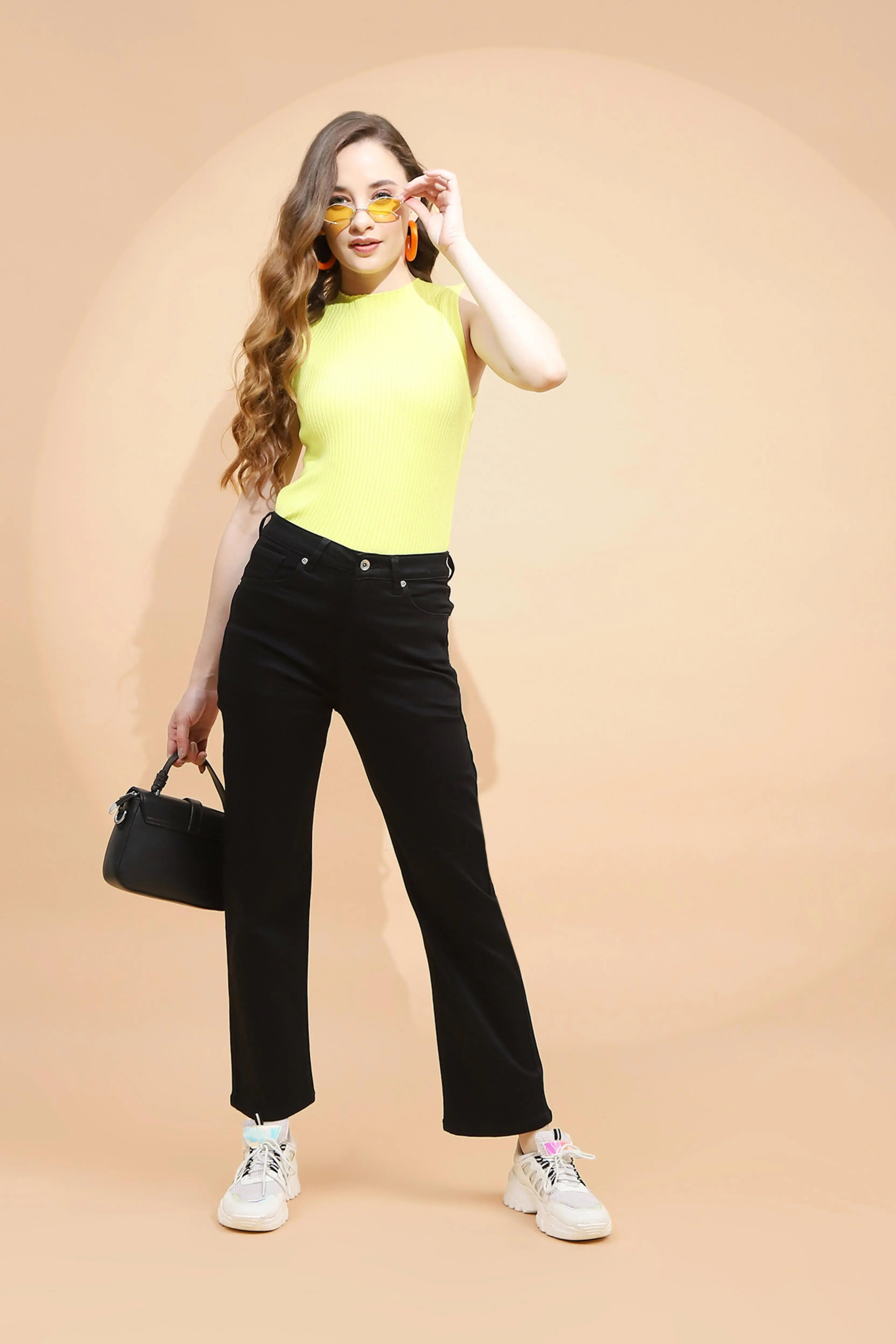 Black Cotton Blend Straight Fit Trouser - Global Republic