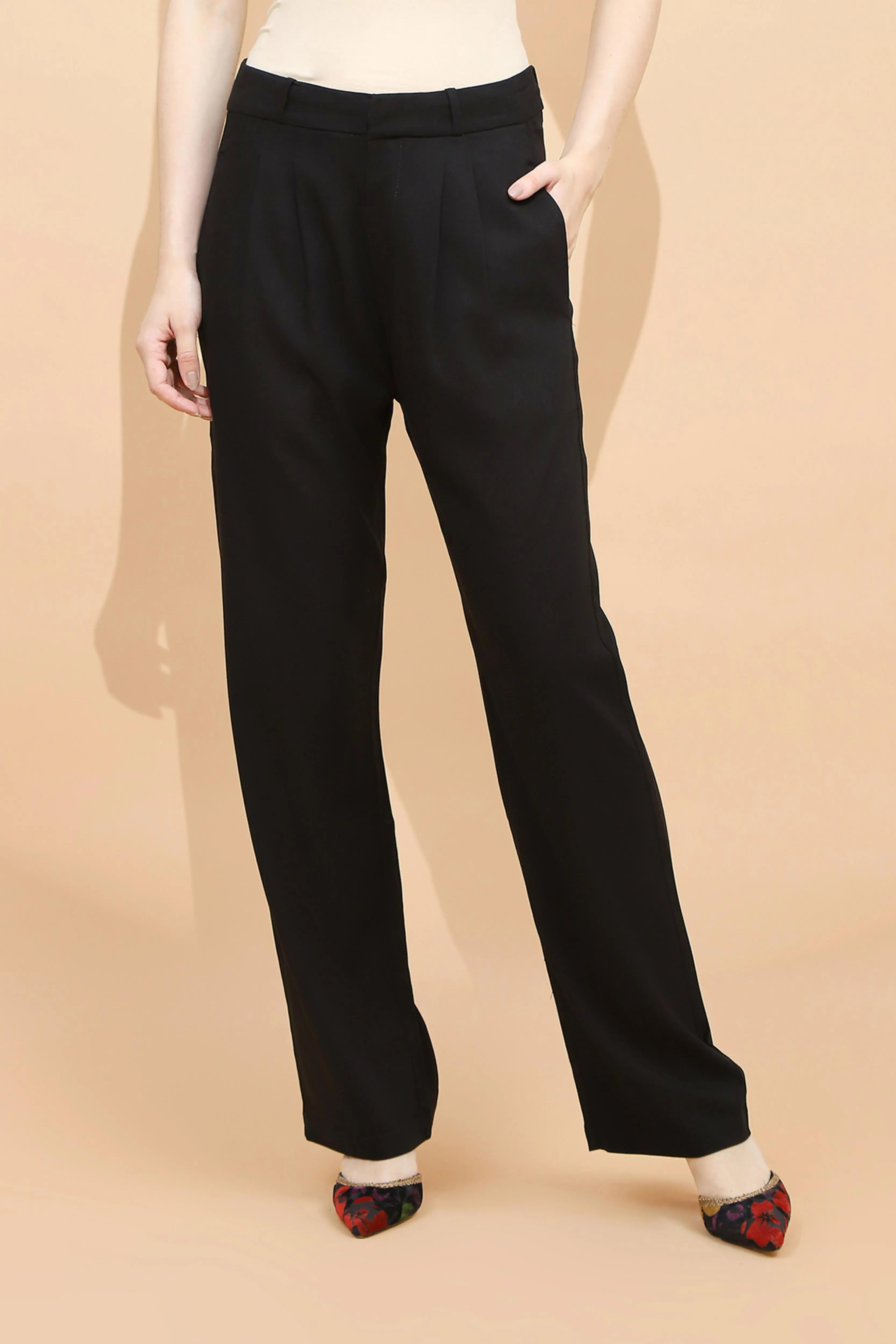 Black Cotton Blend Relaxed Fit Trouser - Global Republic