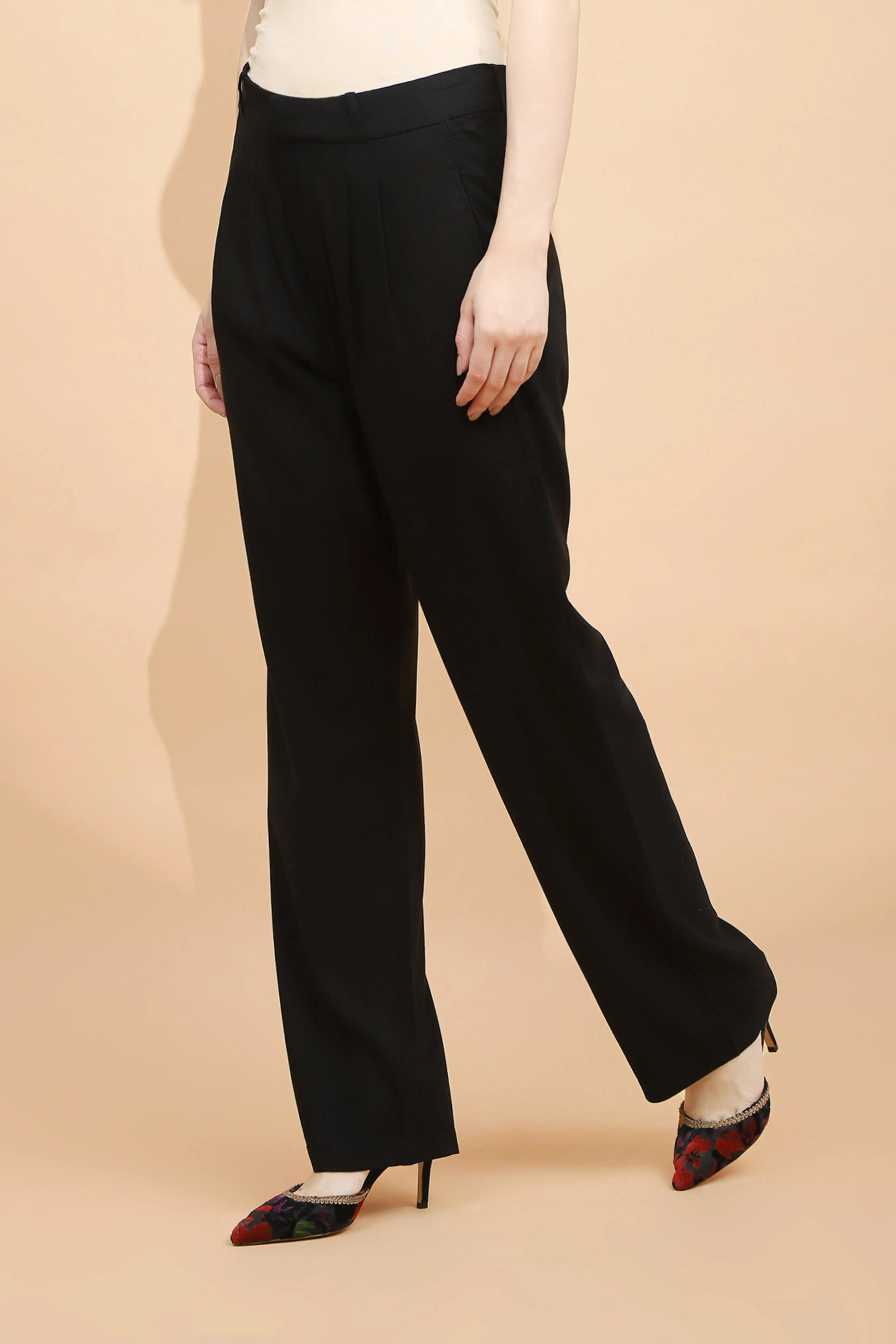 Black Cotton Blend Relaxed Fit Trouser - Global Republic