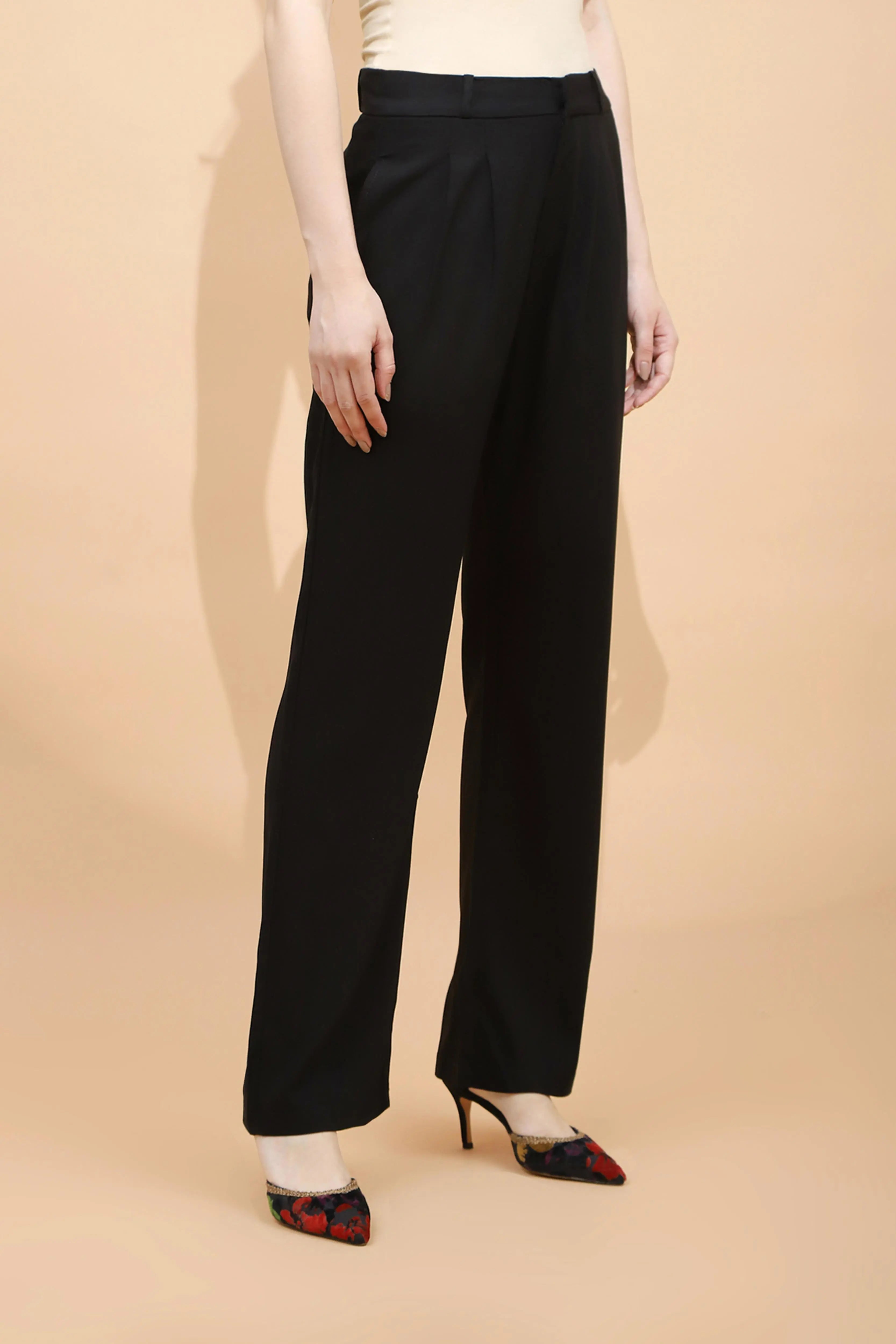 Black Cotton Blend Relaxed Fit Trouser - Global Republic