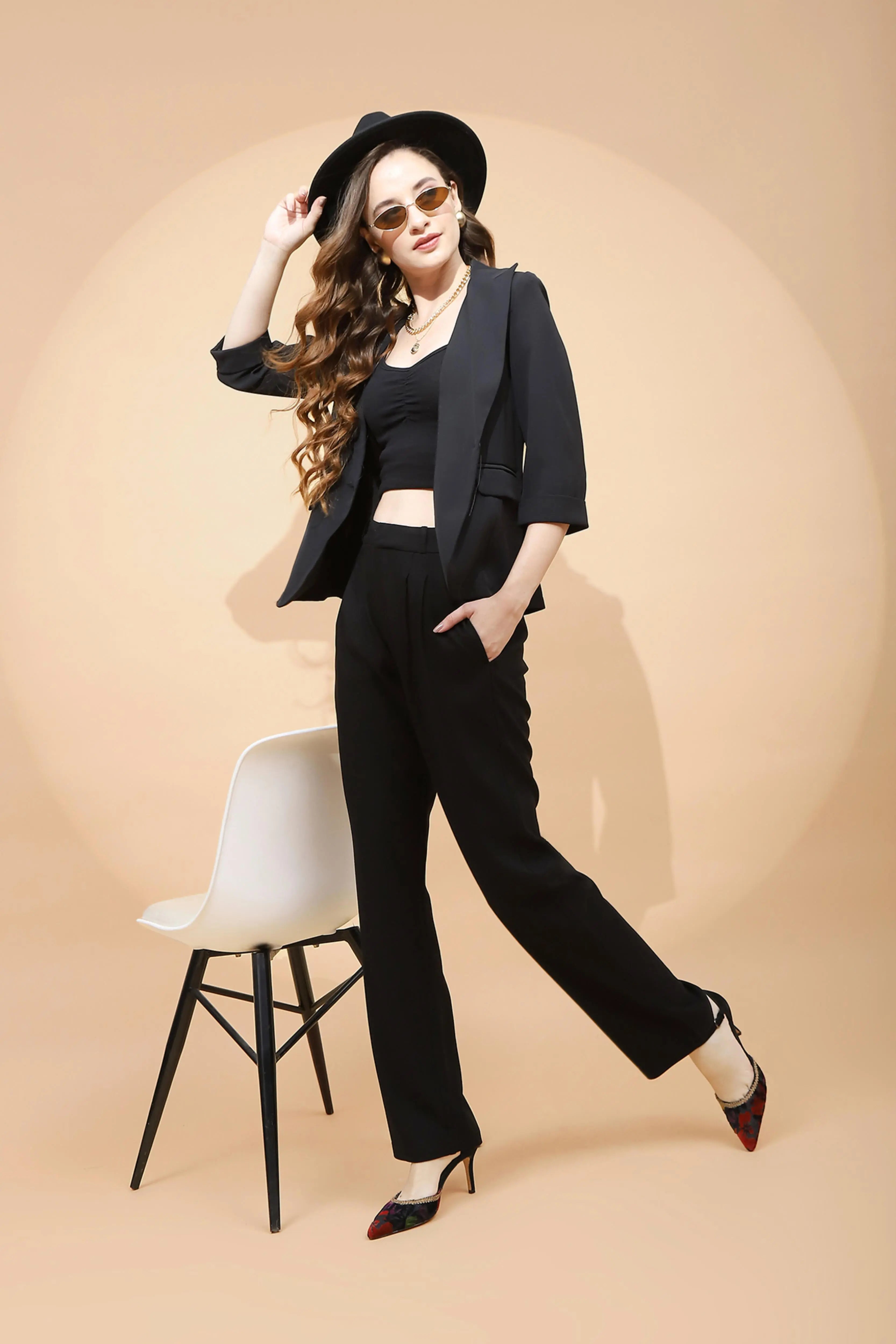 Black Cotton Blend Relaxed Fit Trouser - Global Republic