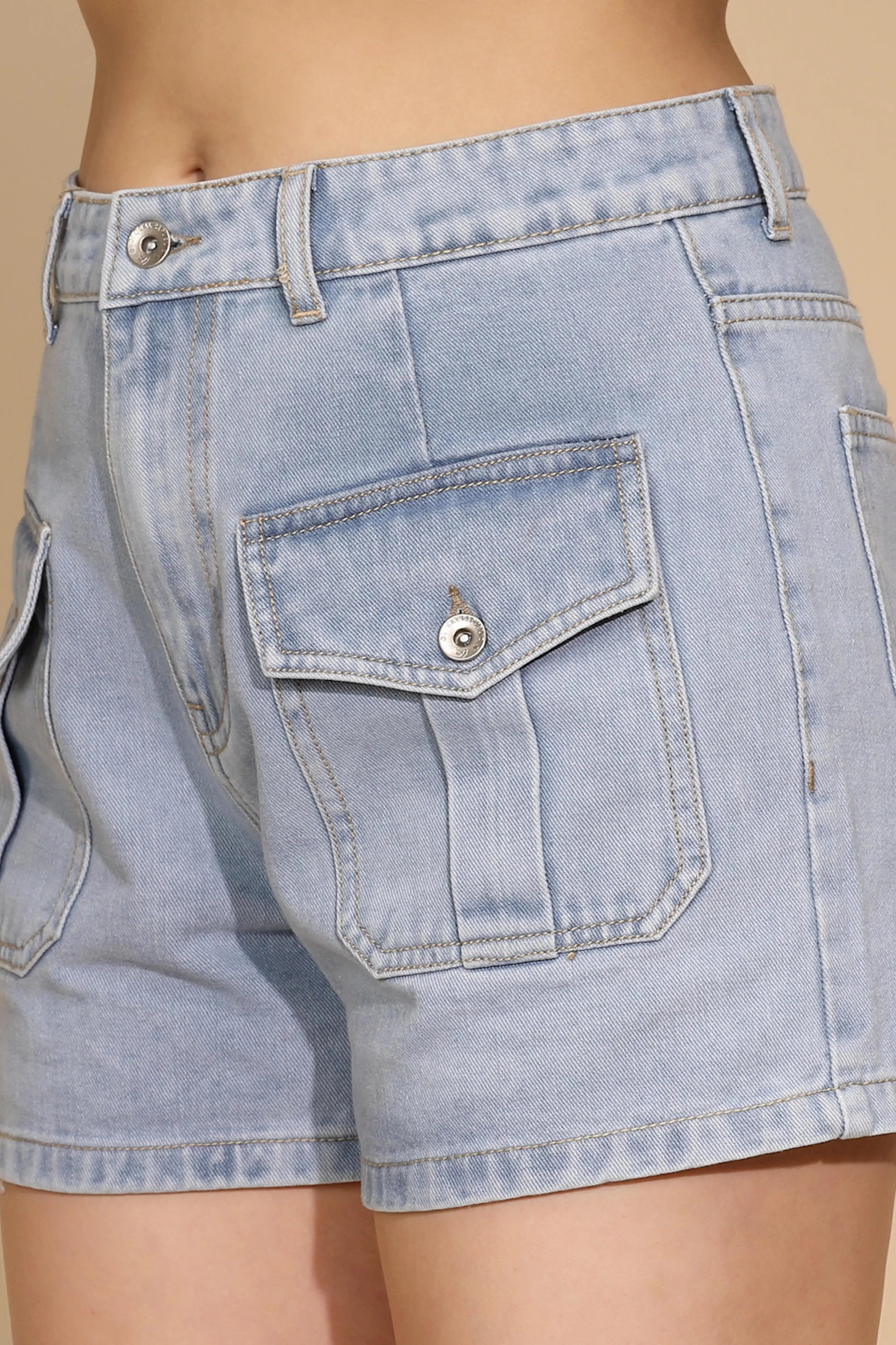 Light Blue Cotton Blend Shorts - Global Republic