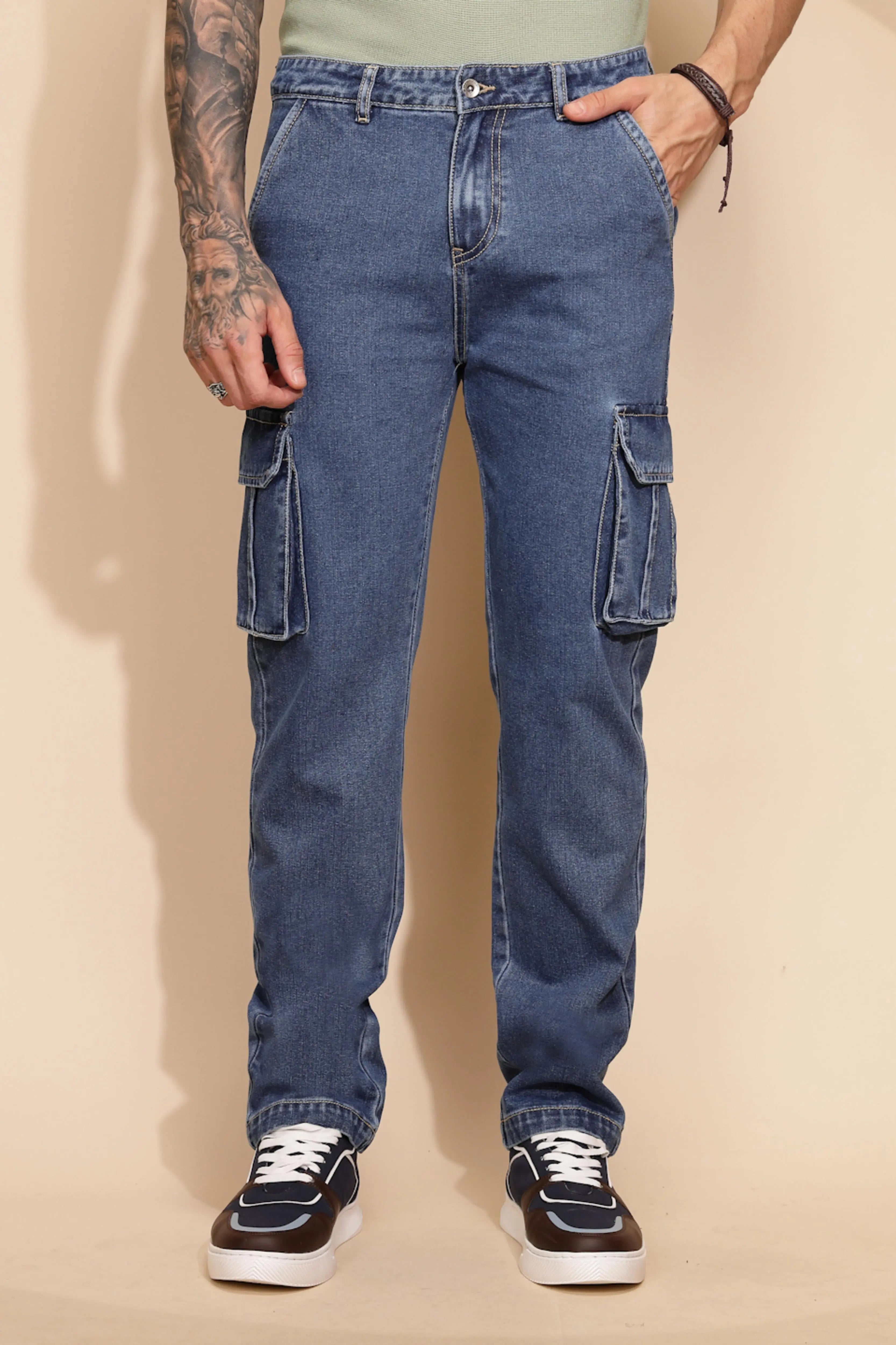 Blue Cotton Blend Cargo Pant - Global Republic