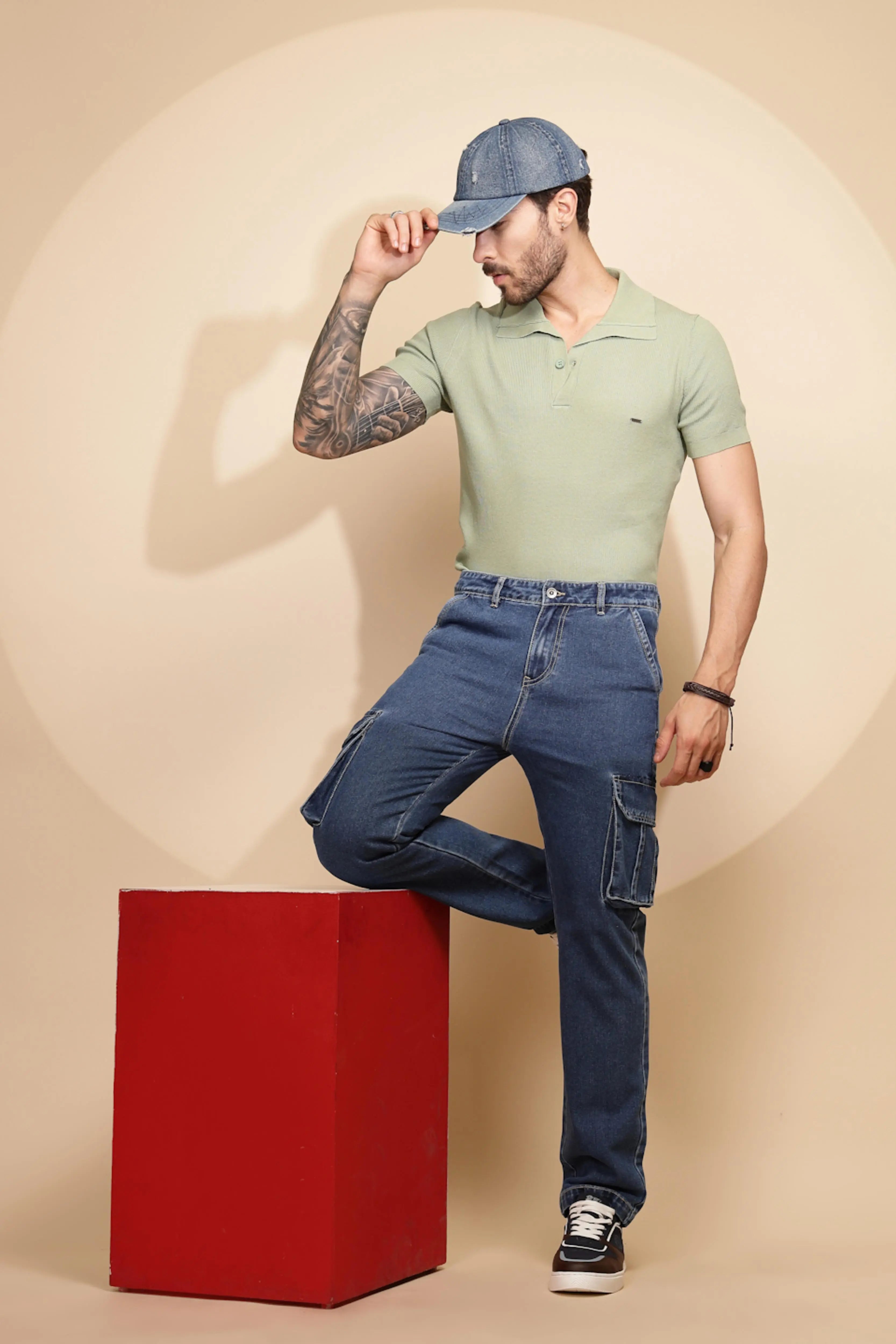 Blue Cotton Blend Cargo Pant - Global Republic