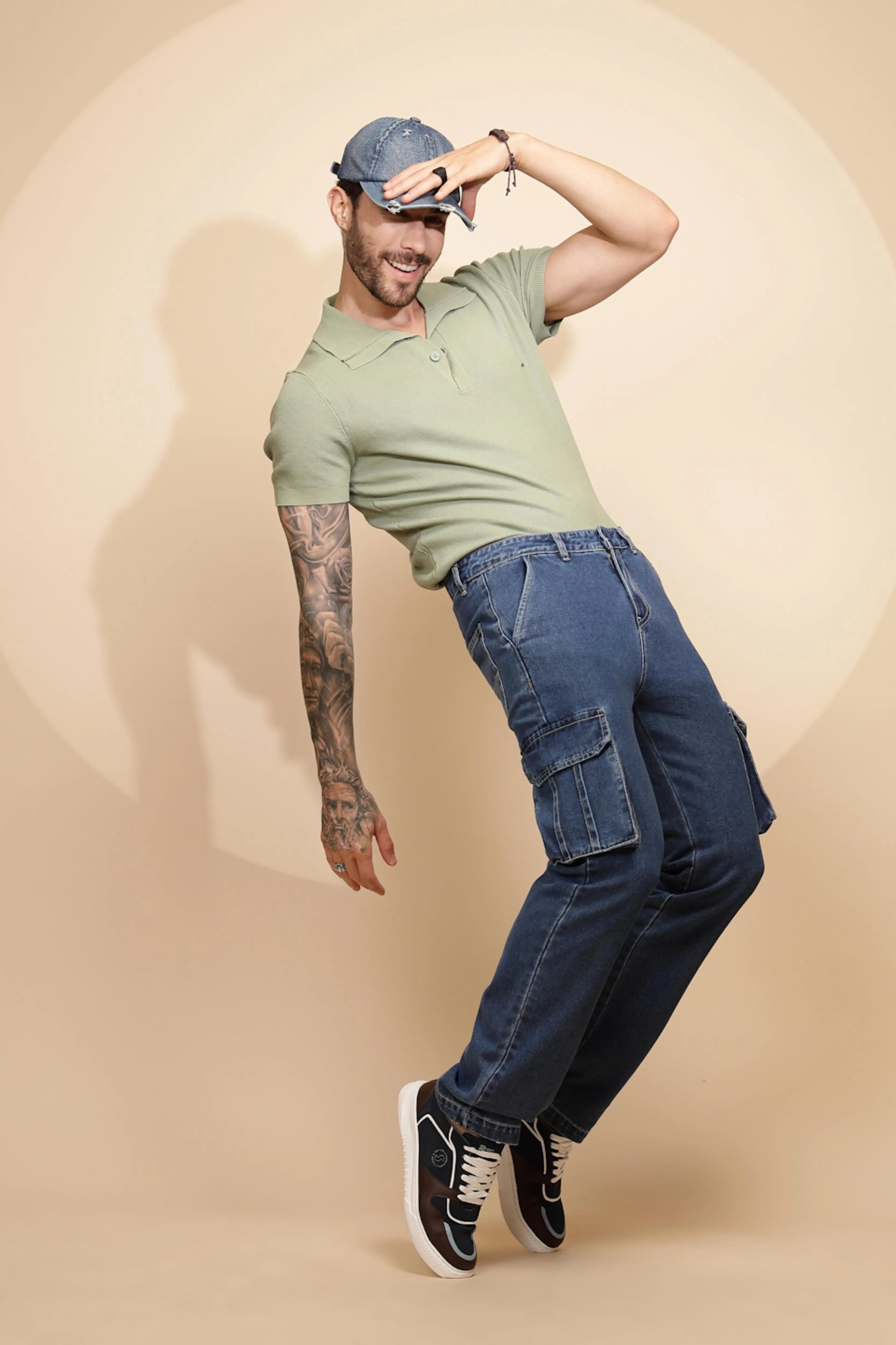 Blue Cotton Blend Cargo Pant - Global Republic