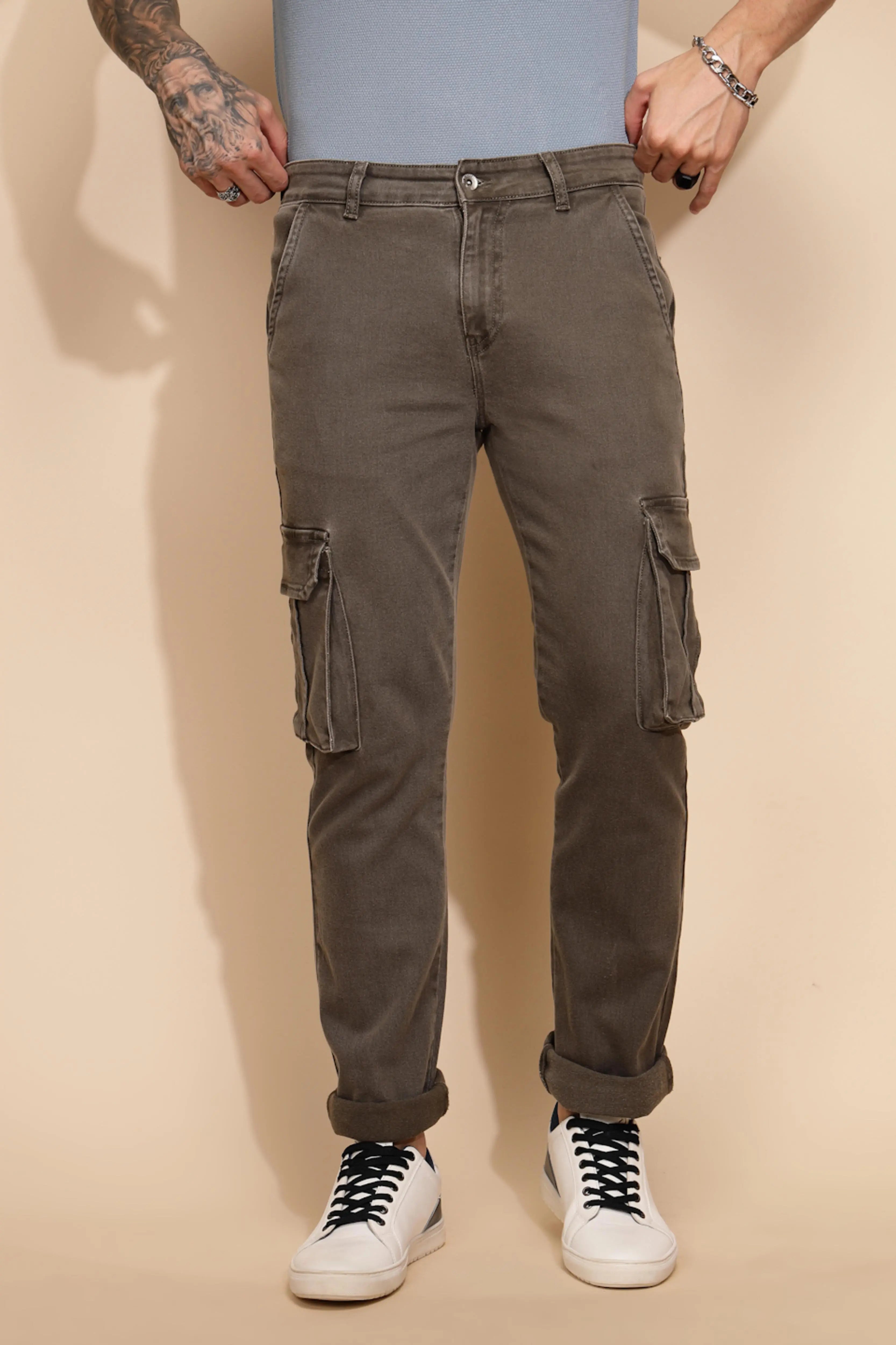 Grey Cotton Blend Cargo Pant - Global Republic