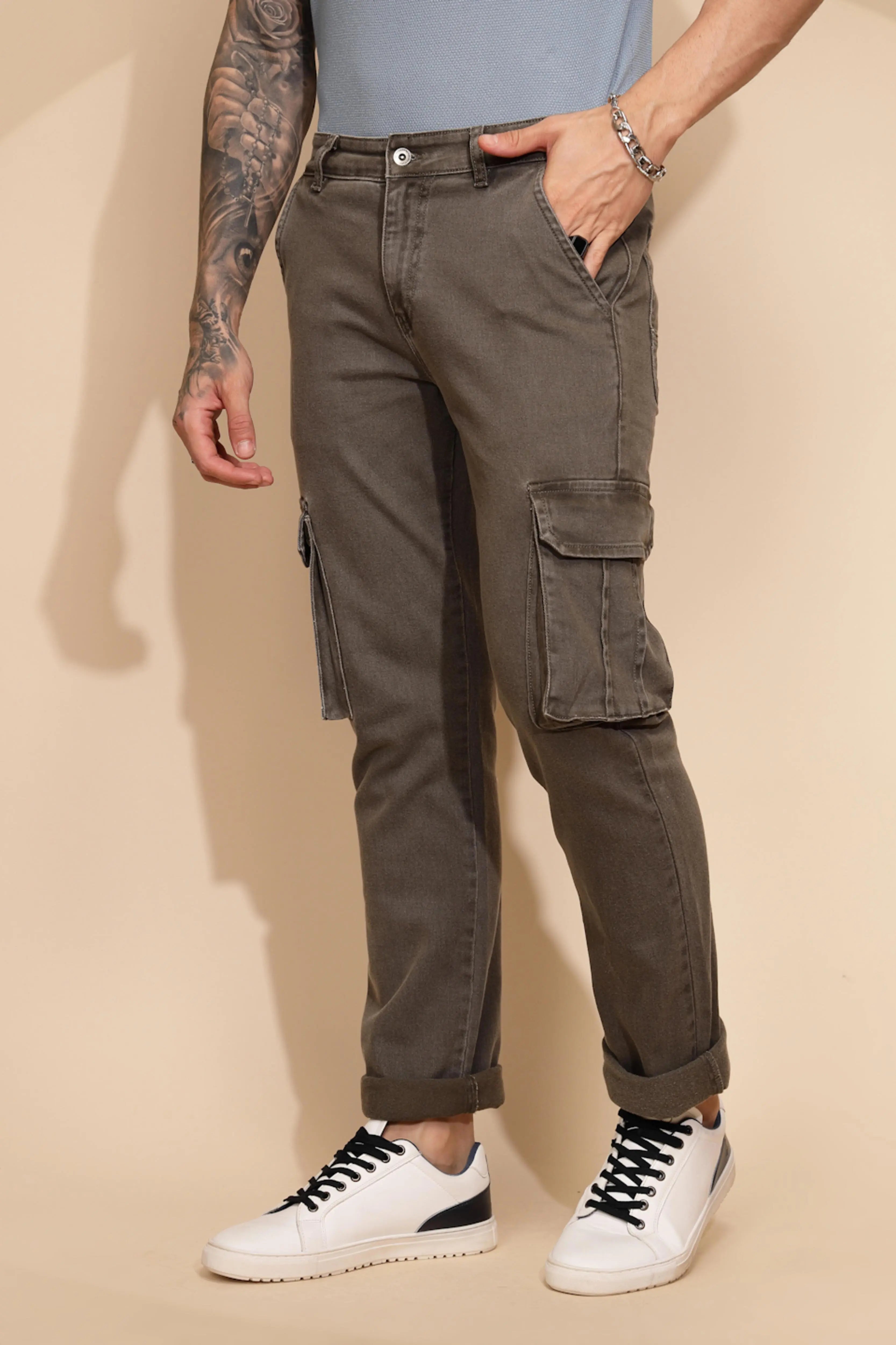 Grey Cotton Blend Cargo Pant - Global Republic