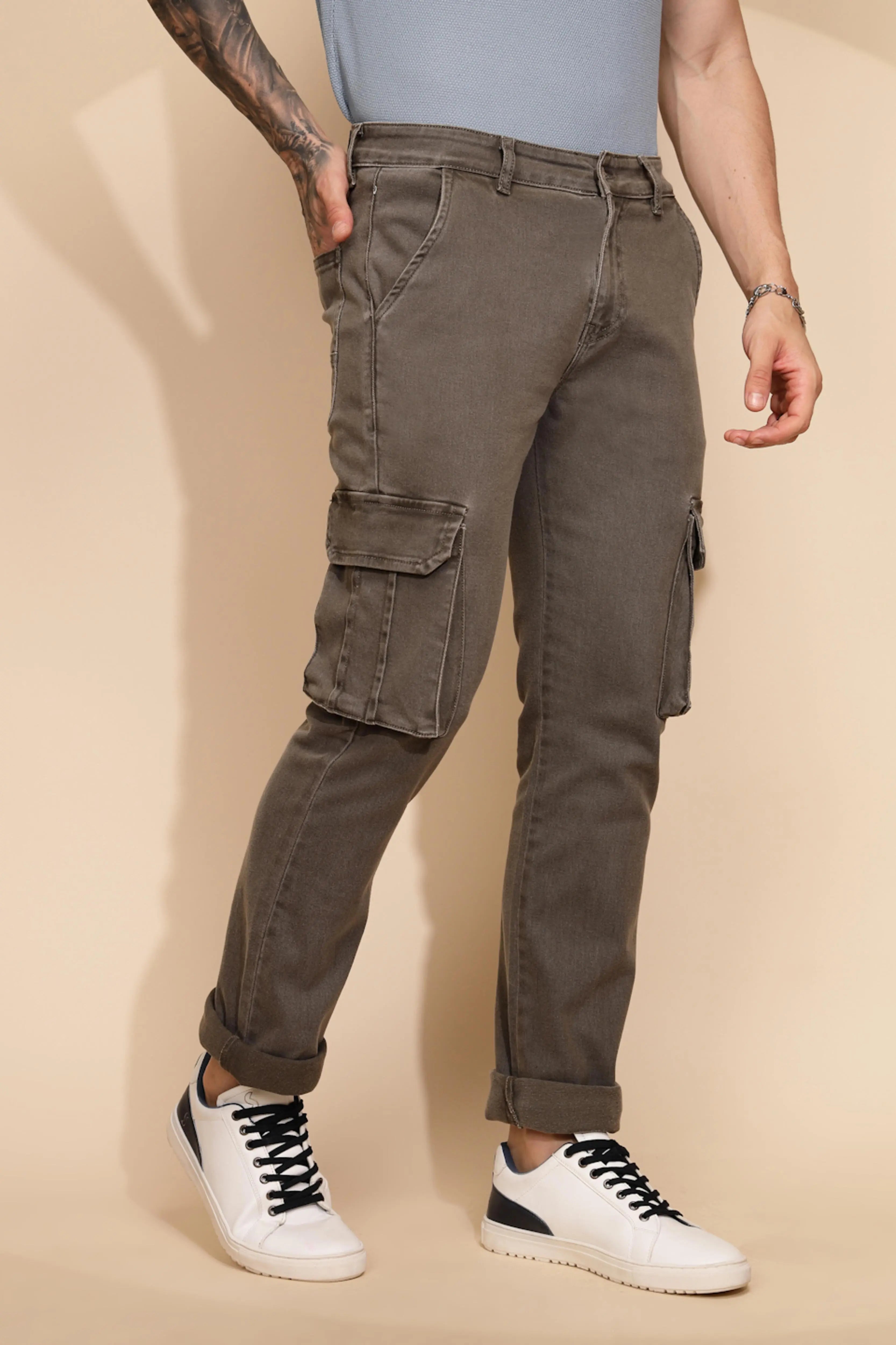 Grey Cotton Blend Cargo Pant - Global Republic