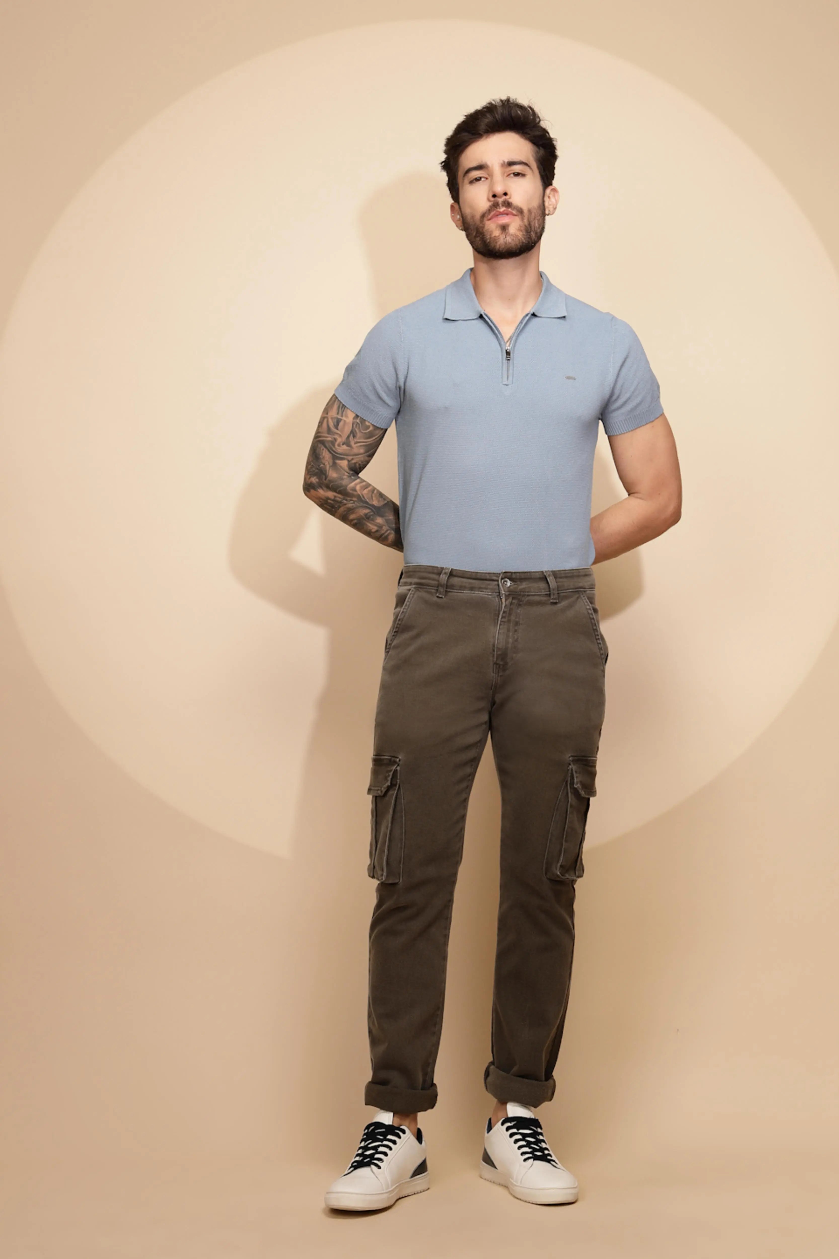 Grey Cotton Blend Cargo Pant - Global Republic