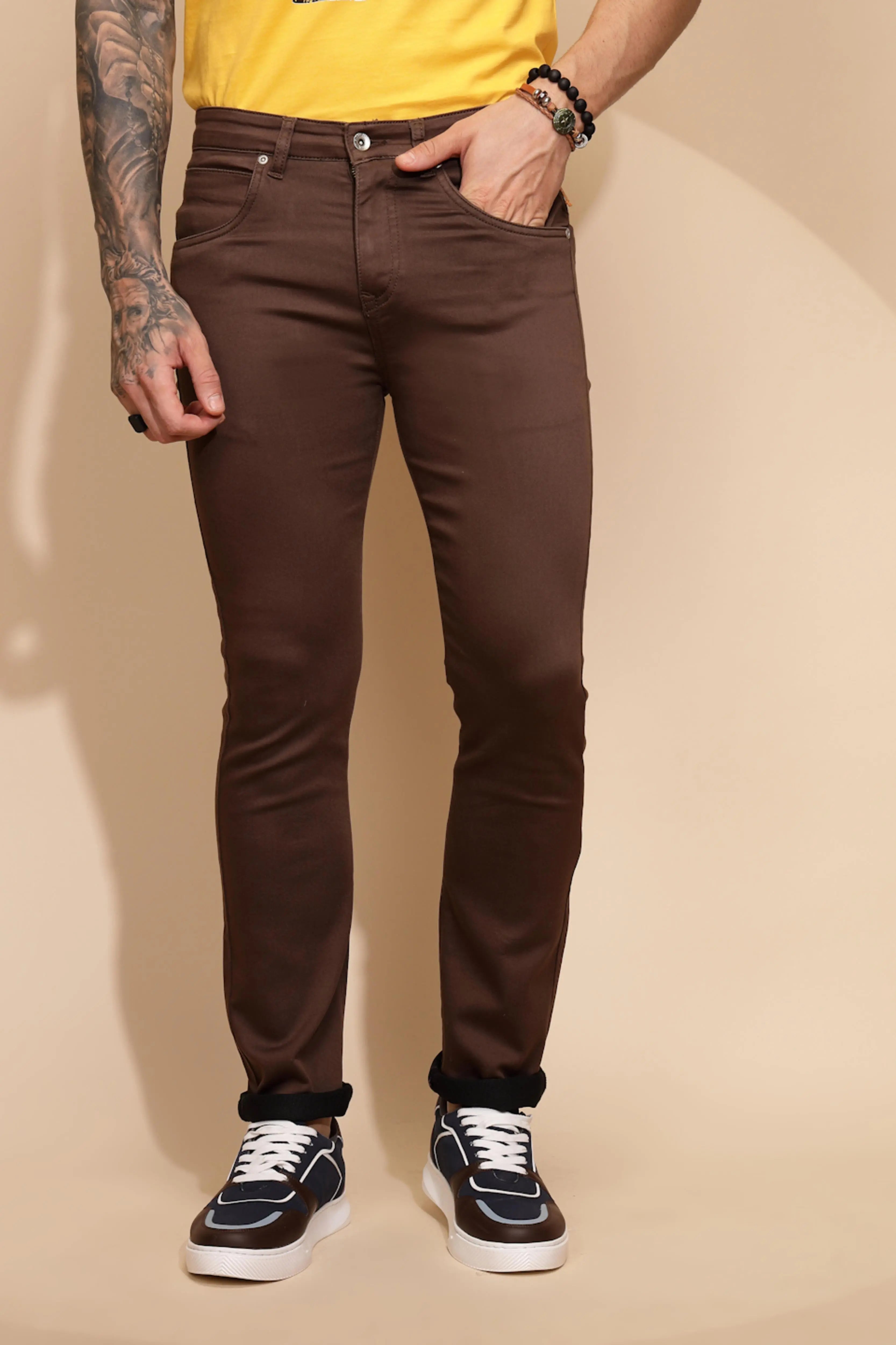 Mustard Cotton Blend Trouser - Global Republic