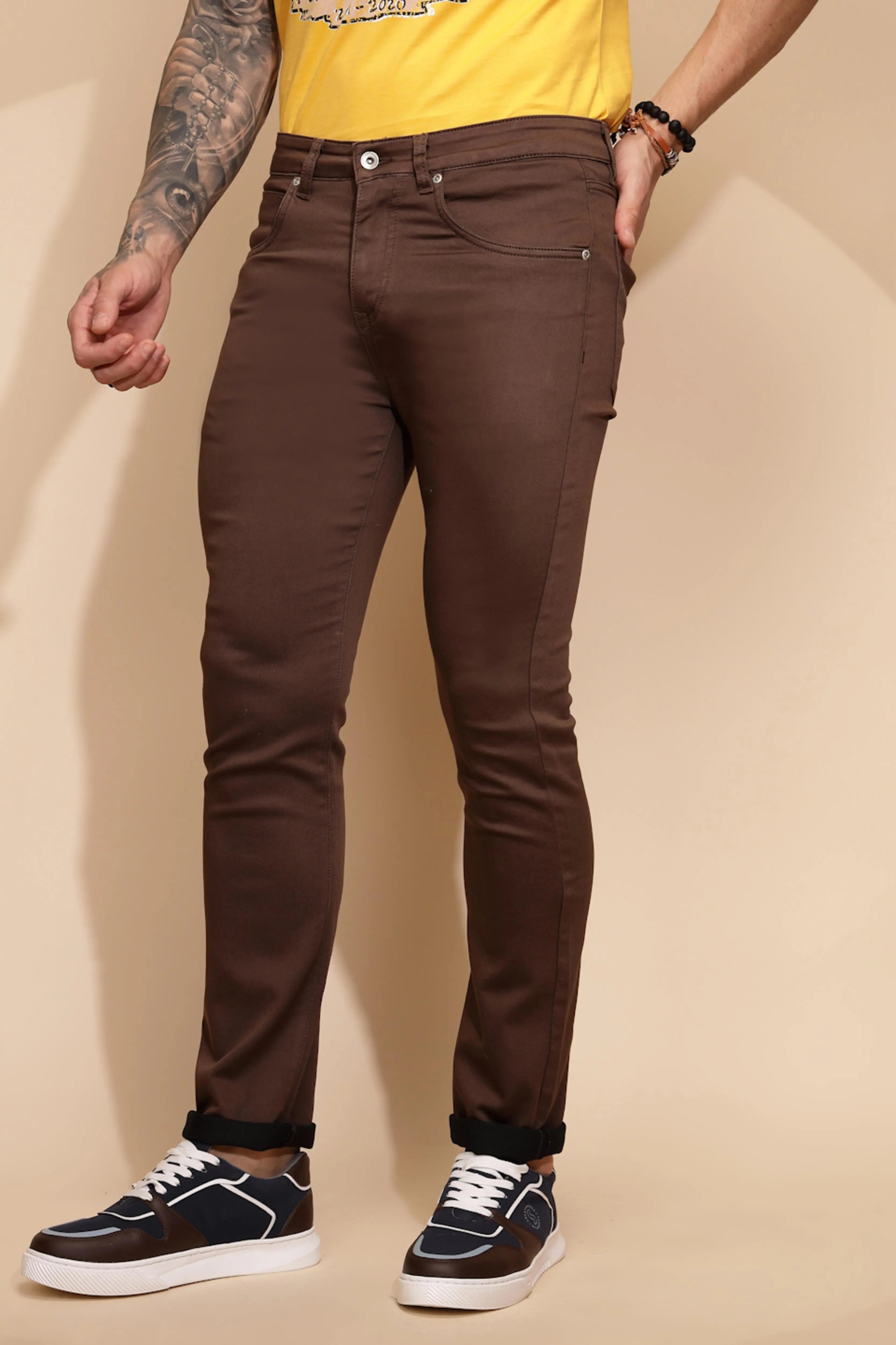 Mustard Cotton Blend Trouser - Global Republic