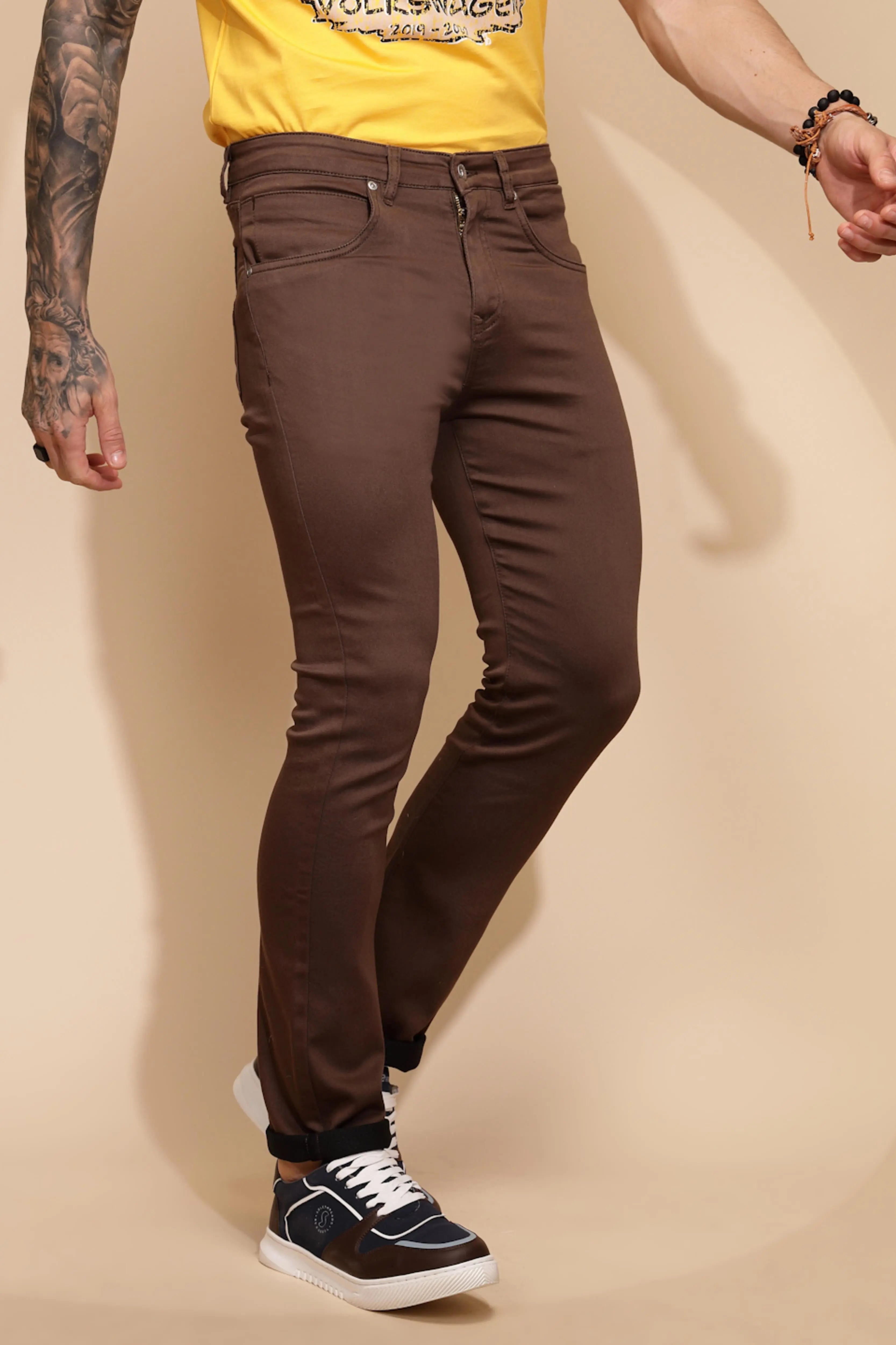 Mustard Cotton Blend Trouser - Global Republic