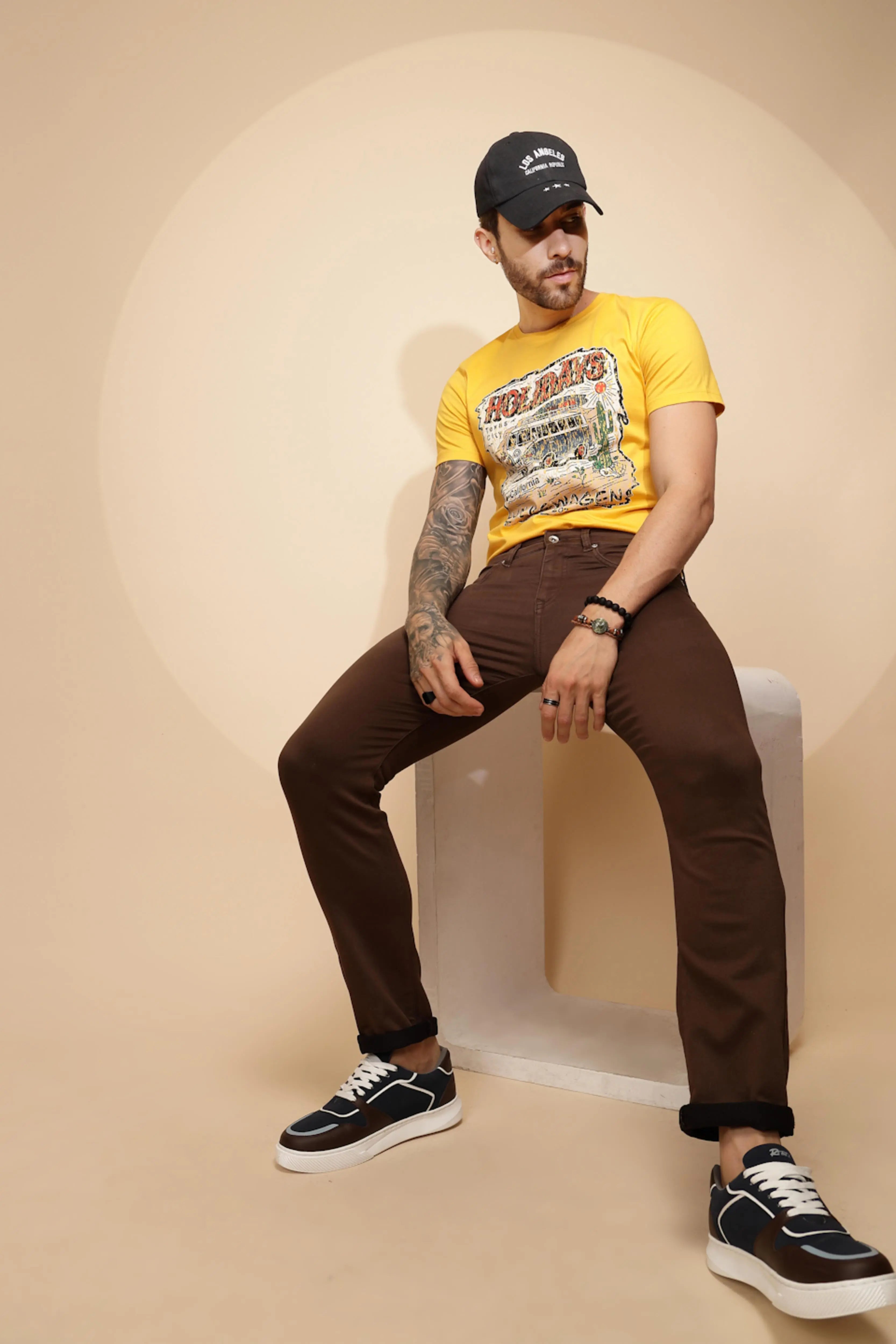 Mustard Cotton Blend Trouser - Global Republic