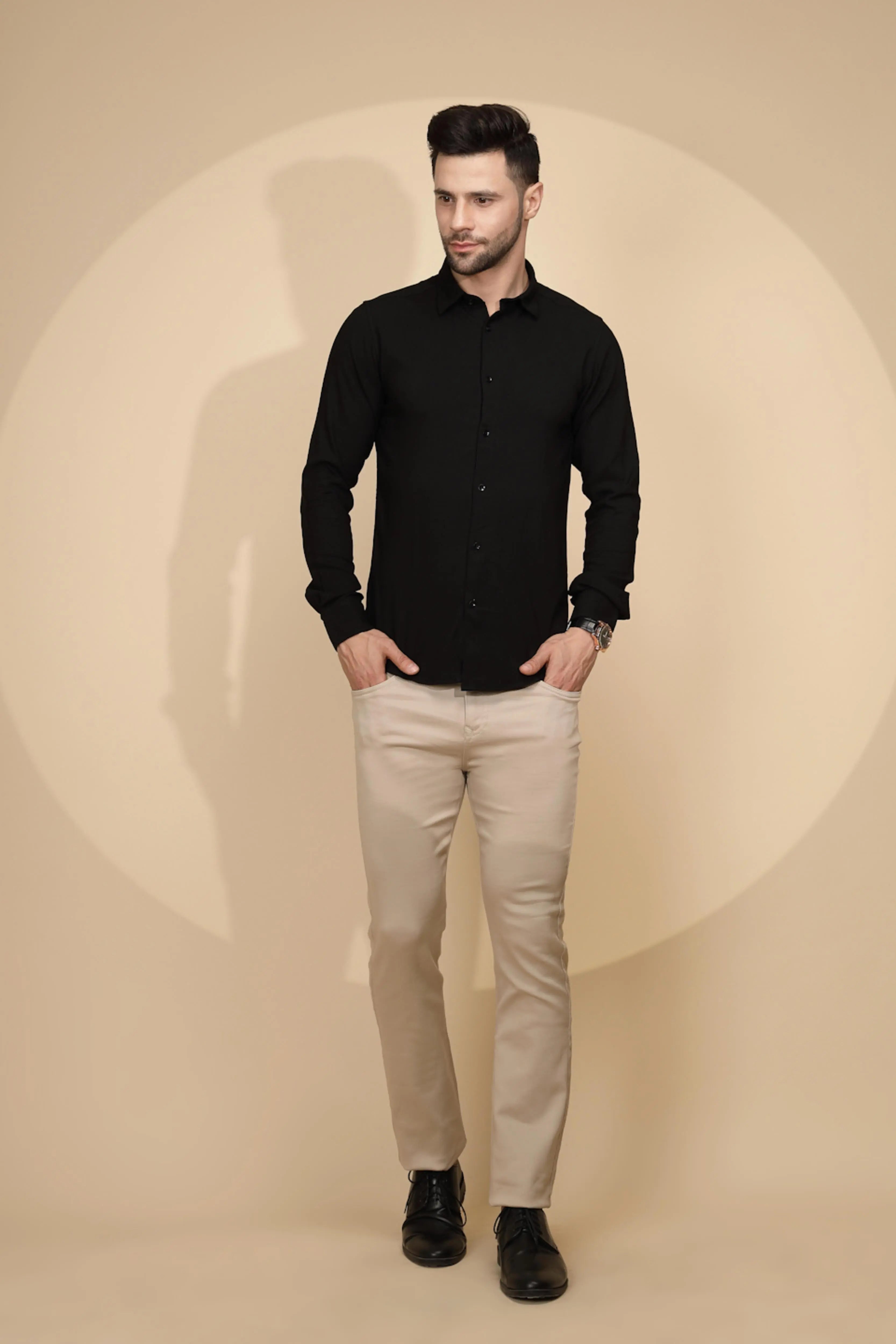 Black  Tailored Fit Shirt For Men - Global Republic