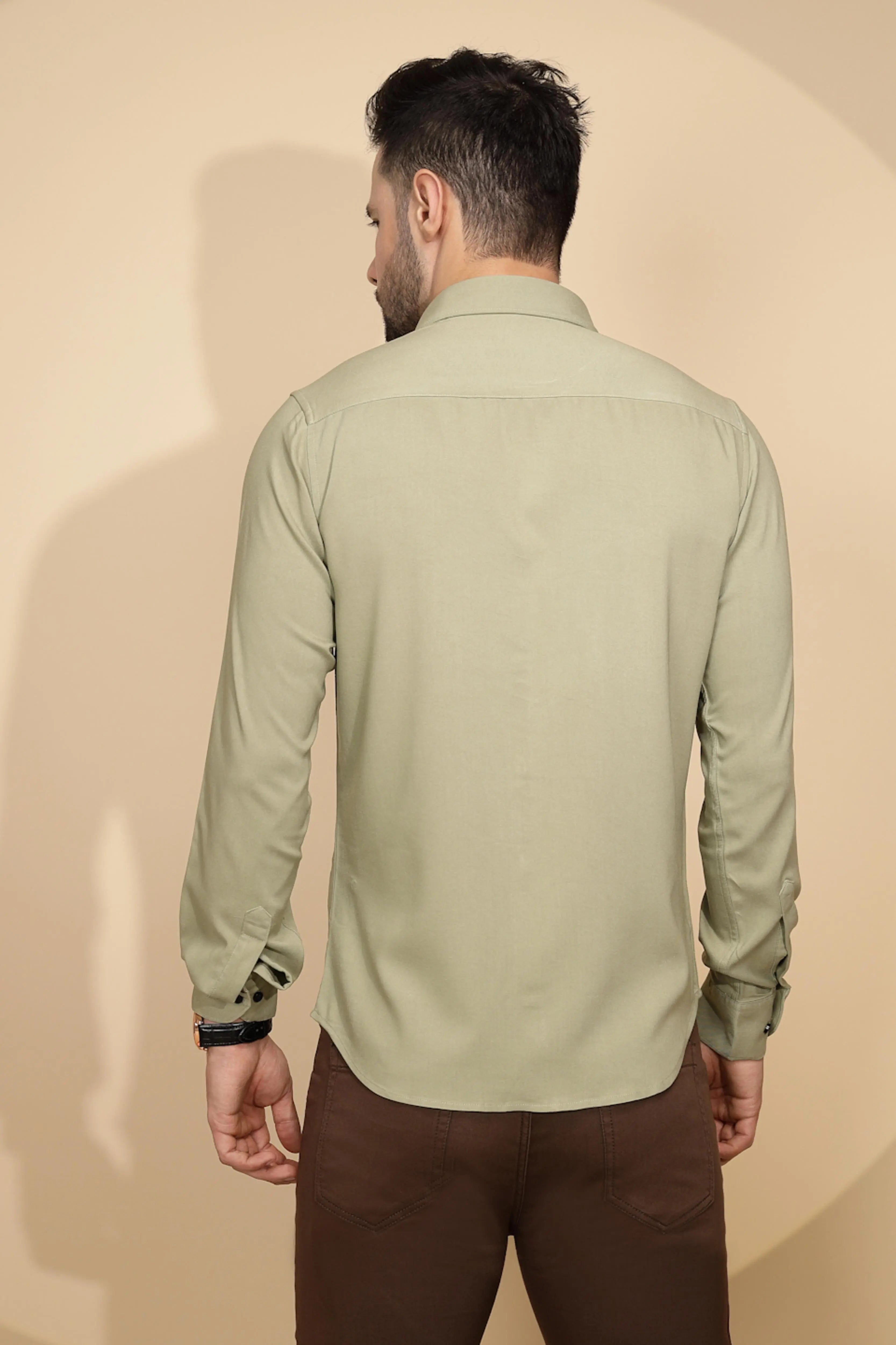 Olive  Tailored Fit Shirt For Men - Global Republic