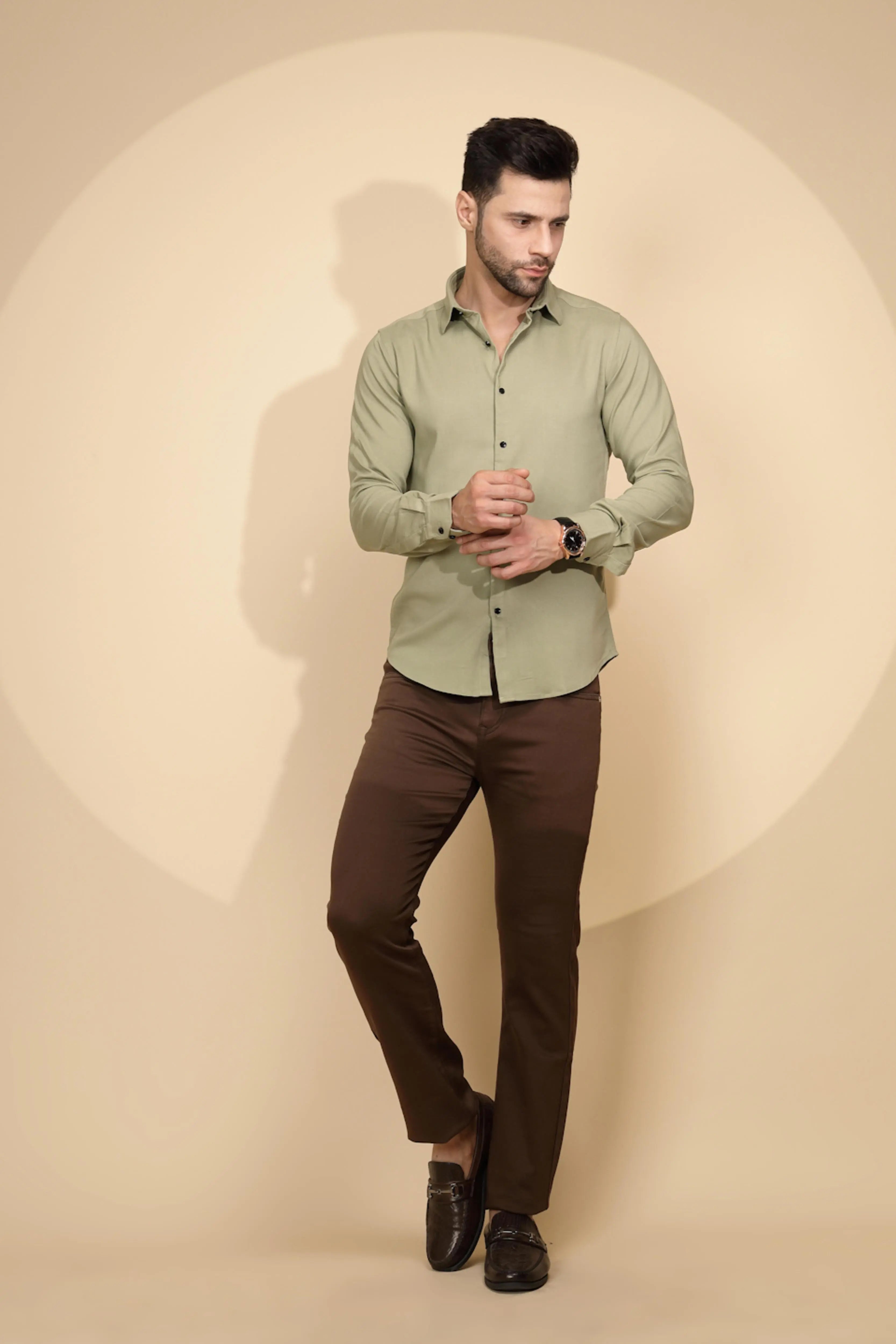 Olive Tailored Fit Shirt For Men - Global Republic