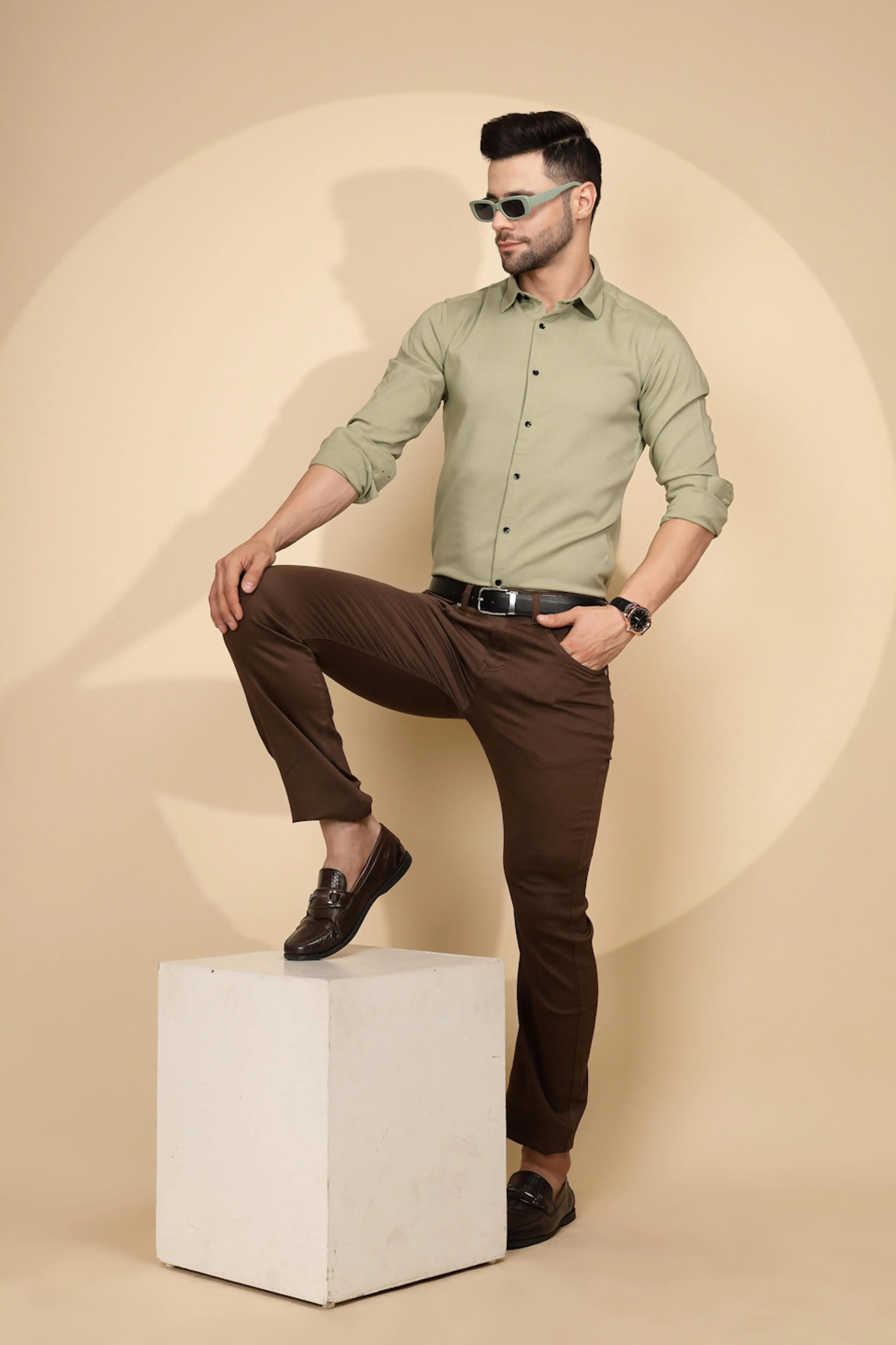 Olive Tailored Fit Shirt For Men - Global Republic