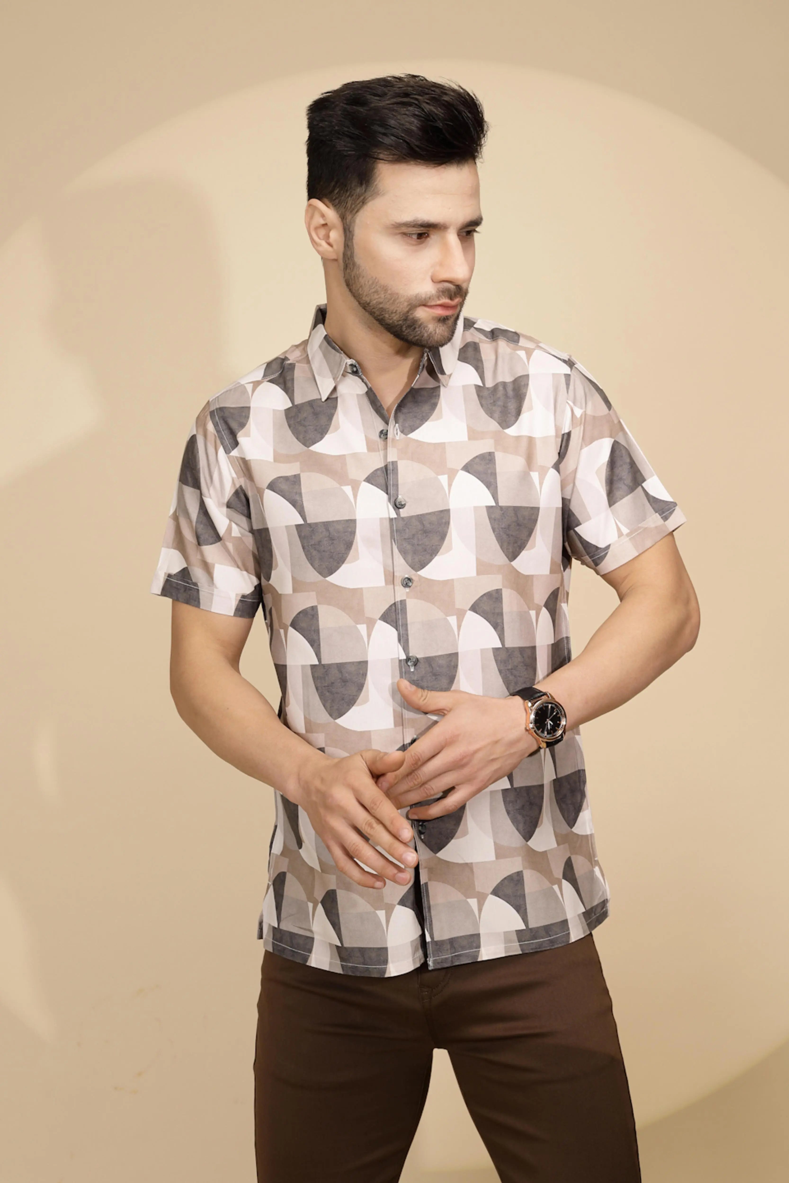 Brown Rayon Tailored Fit Shirt For Men - Global Republic