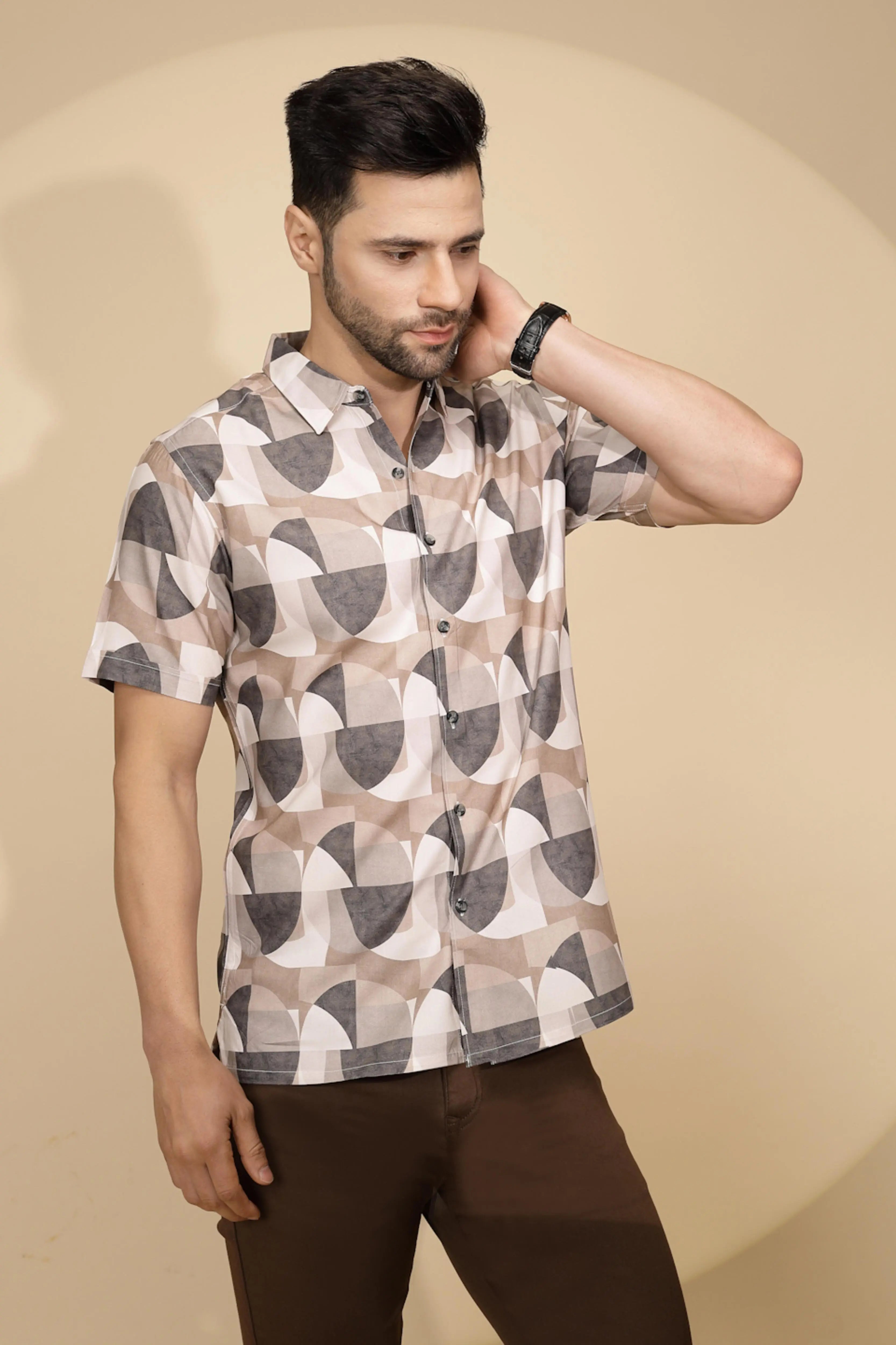 Brown Rayon Tailored Fit Shirt For Men - Global Republic