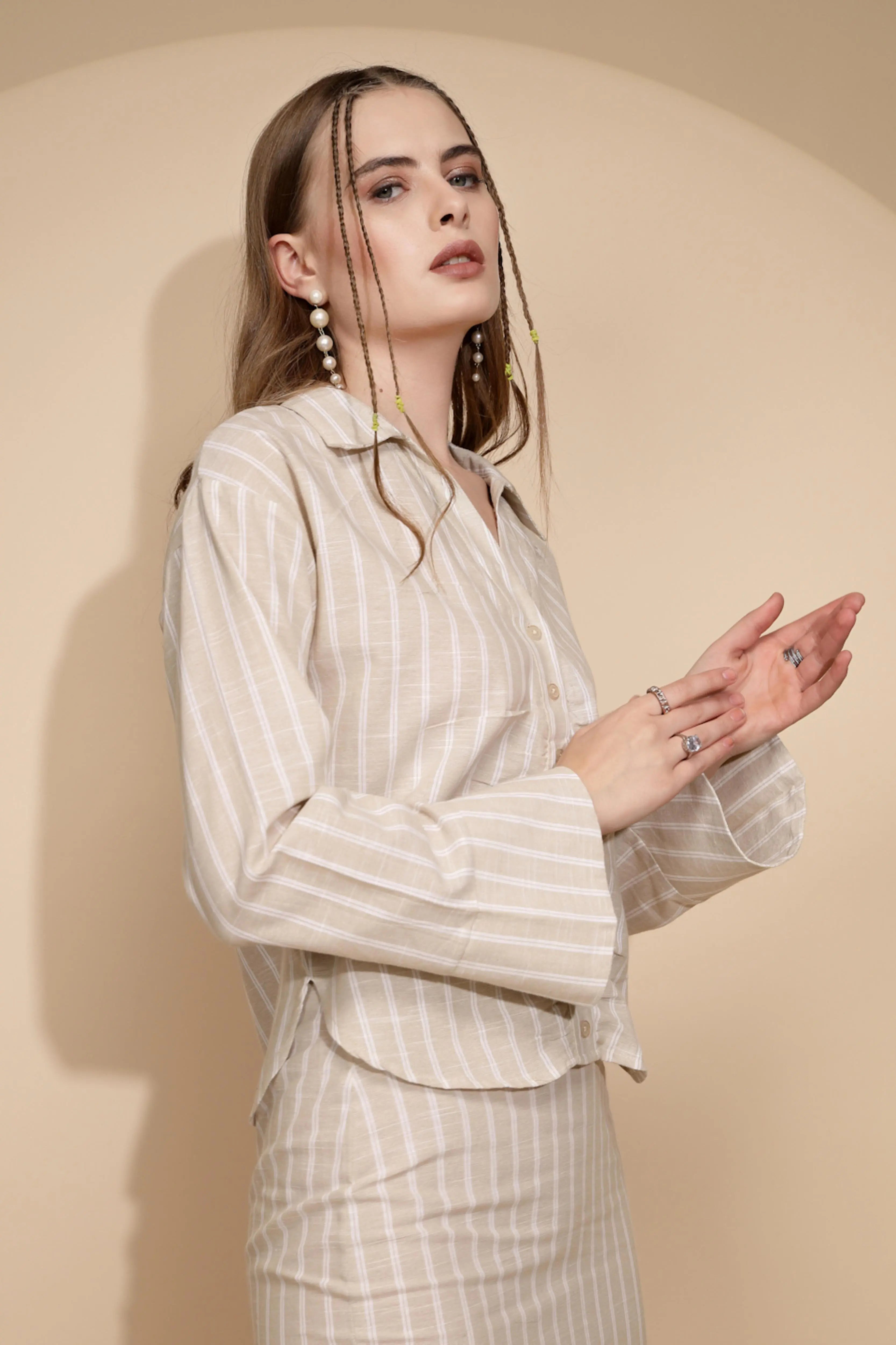 Beige Linen Regular Fit Shirt - Global Republic