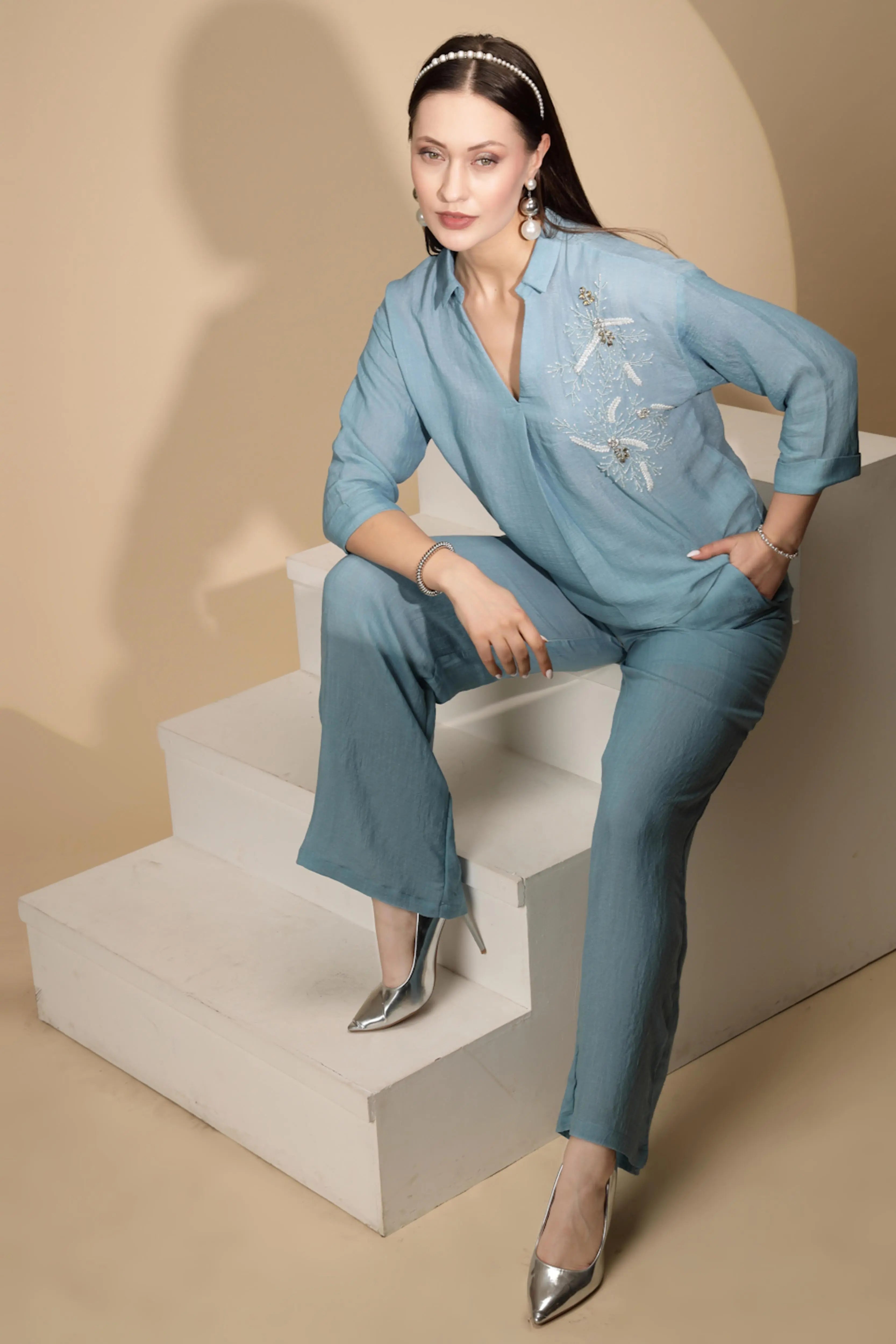 Blue Rayon Co-Ord Set - Global Republic