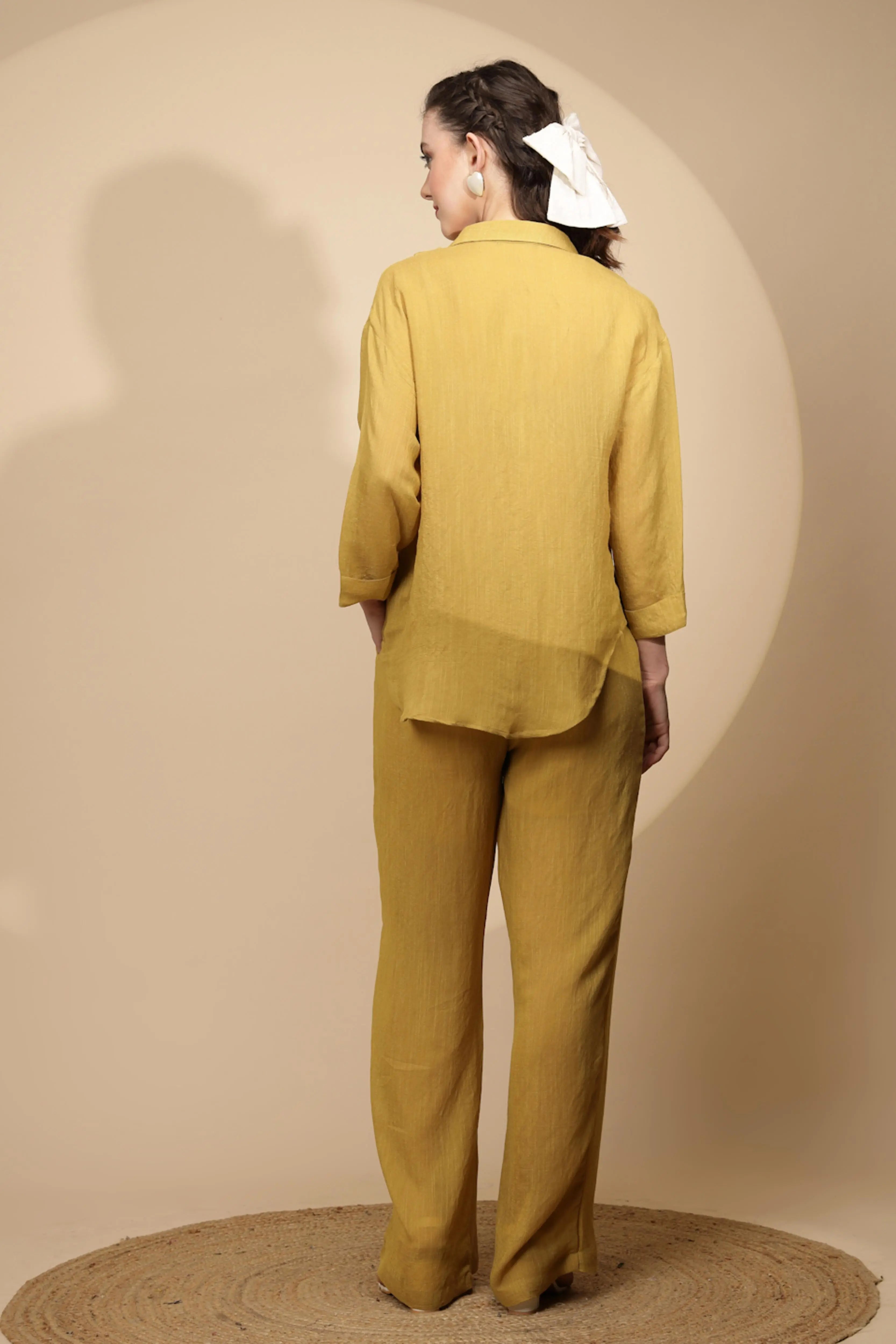 Mustard Rayon Regular Fit Co-Ord Set For Women - Global Republic