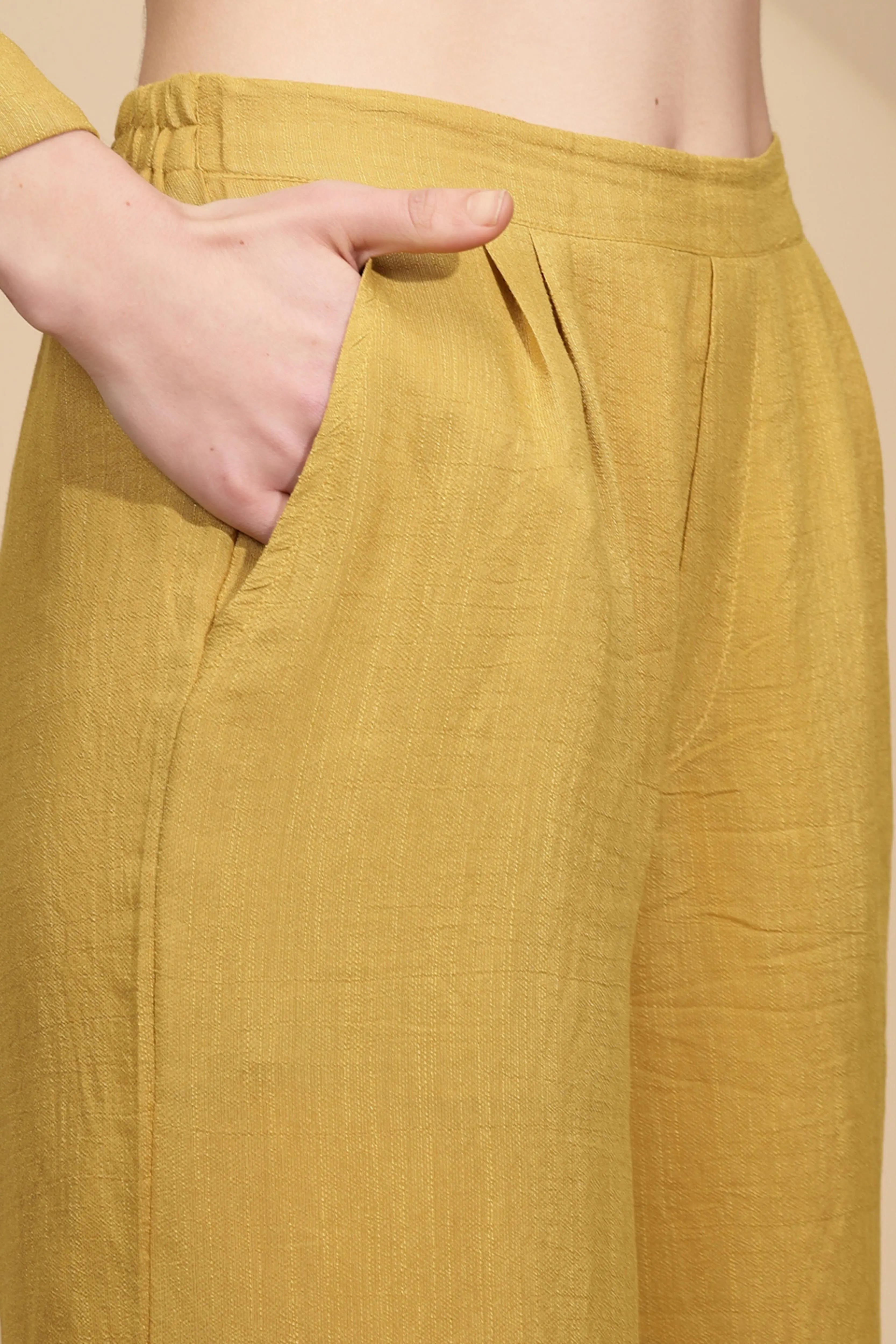Mustard Rayon Regular Fit Co-Ord Set - Global Republic