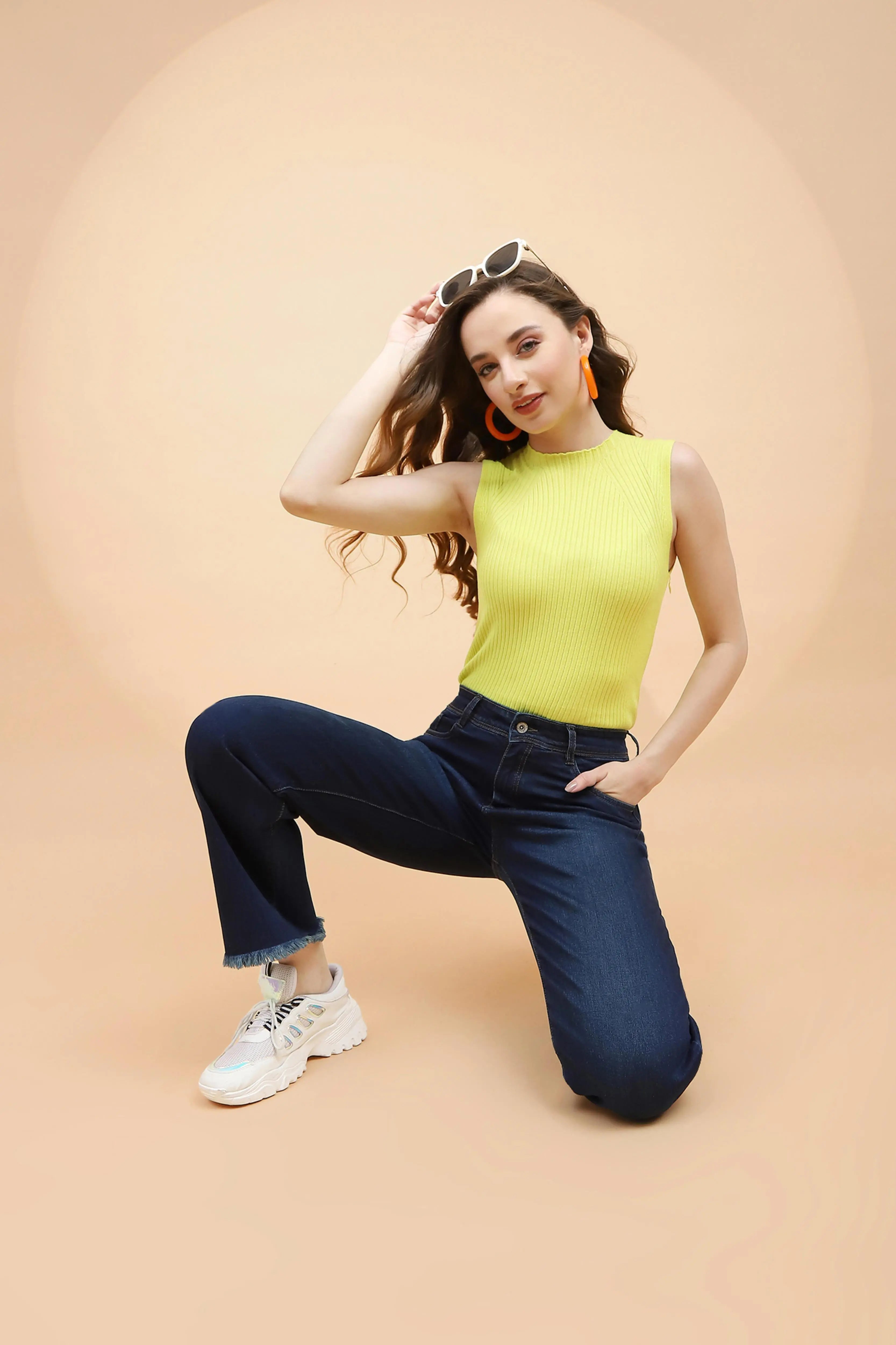 Blue Cotton Flared Jeans - Global Republic