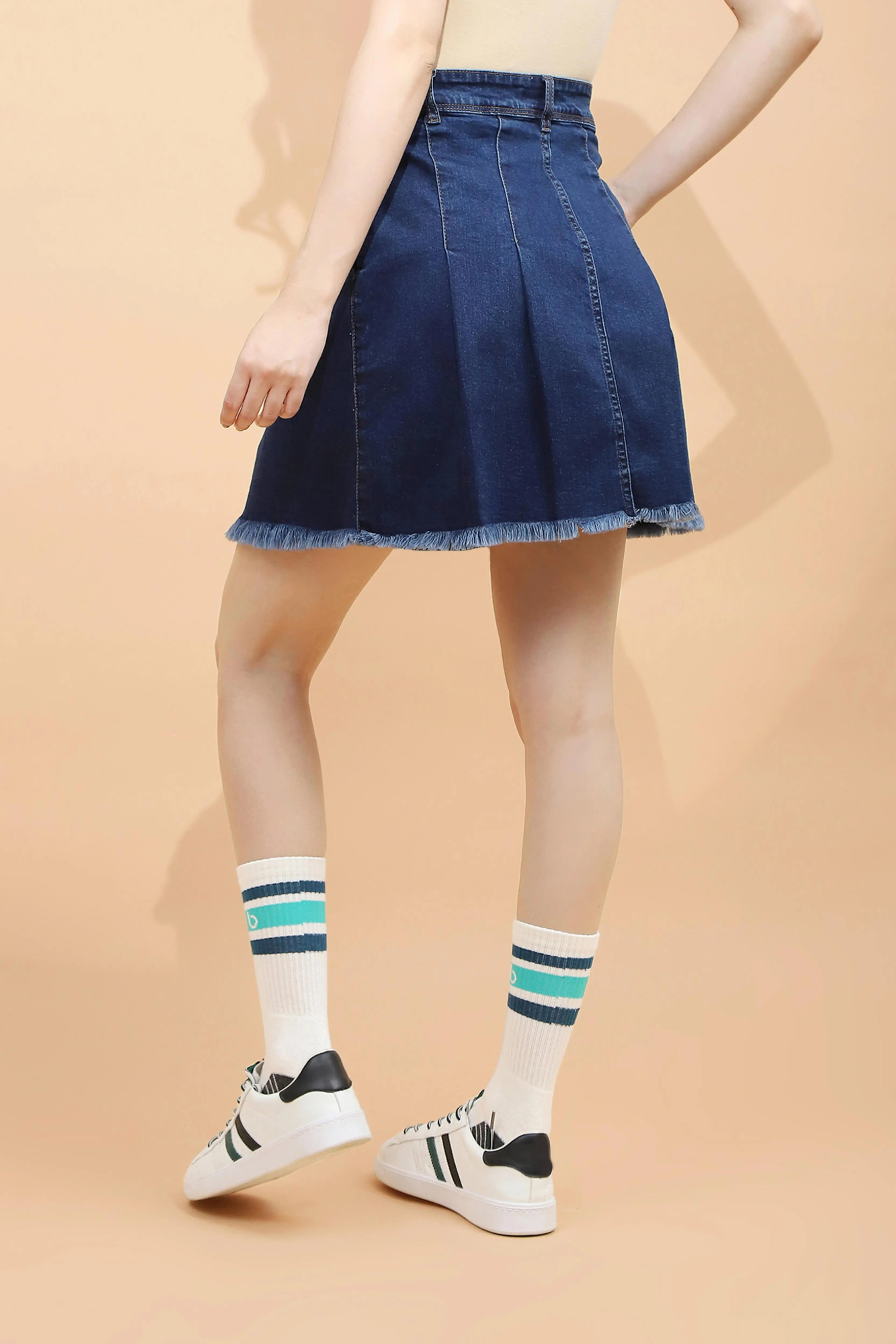 Blue Cotton Blend Regular Fit Skirt - Global Republic