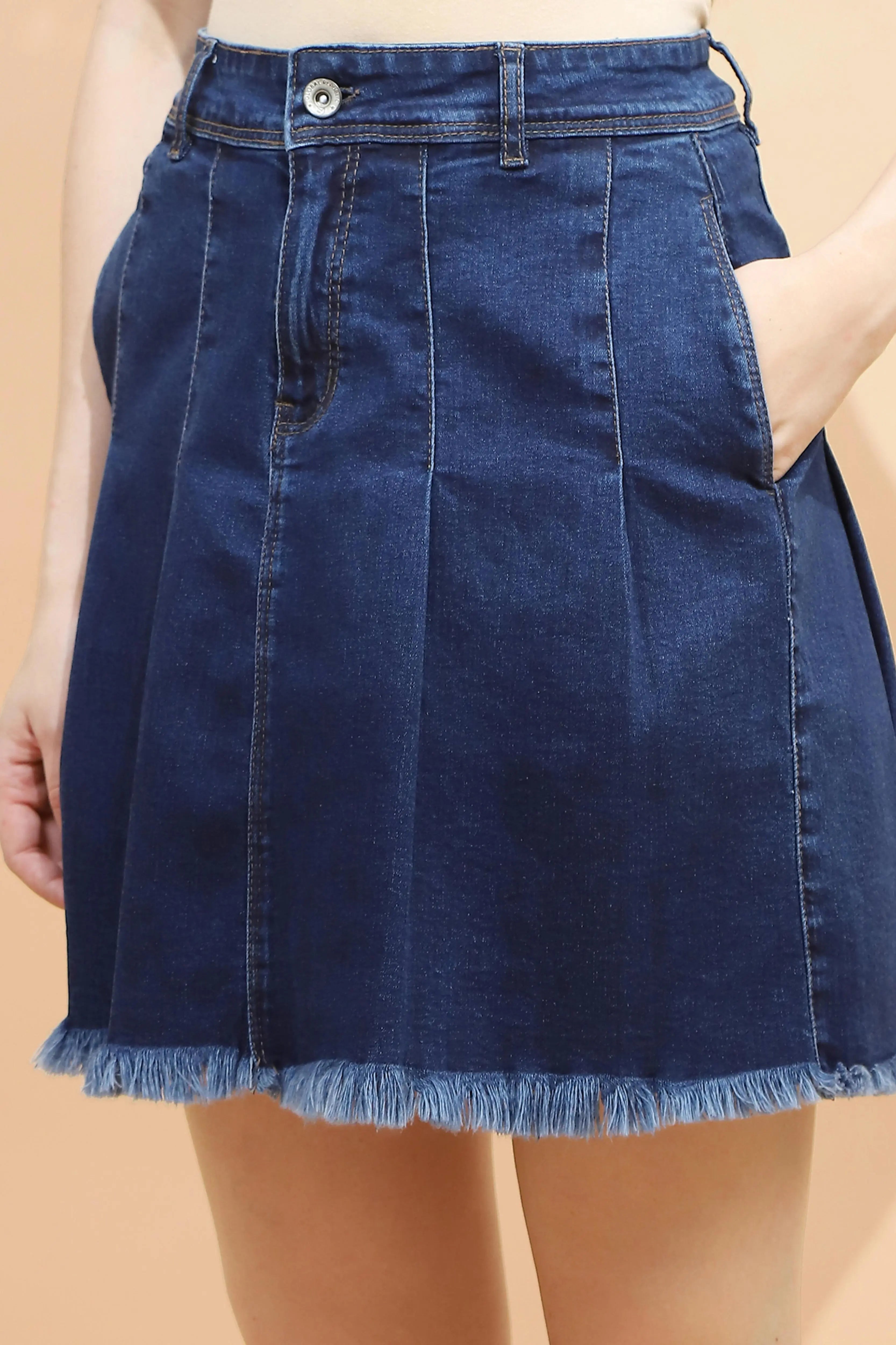 Blue Cotton Blend Regular Fit Skirt - Global Republic