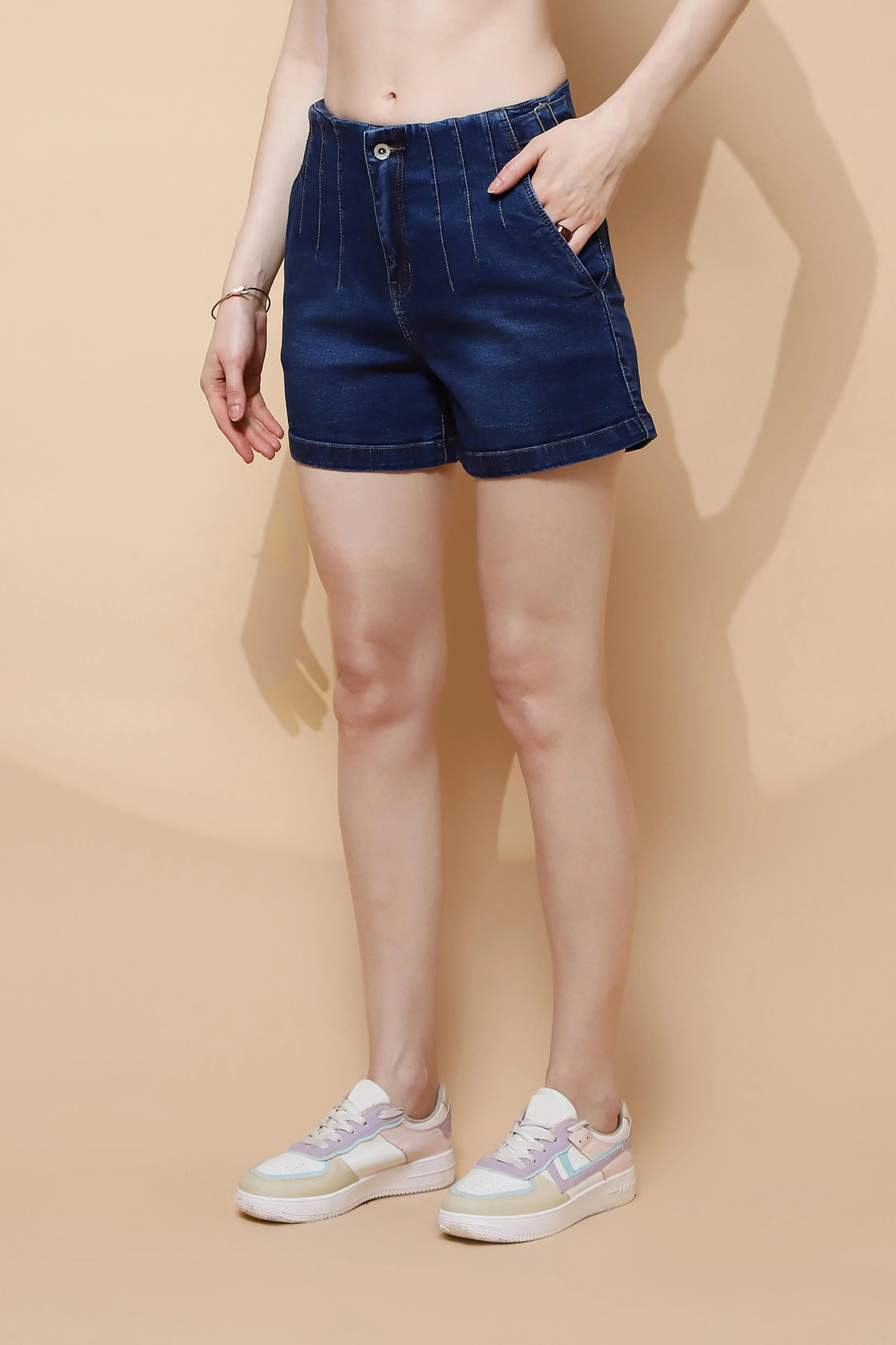 Dark Blue Cotton Blend Shorts - Global Republic