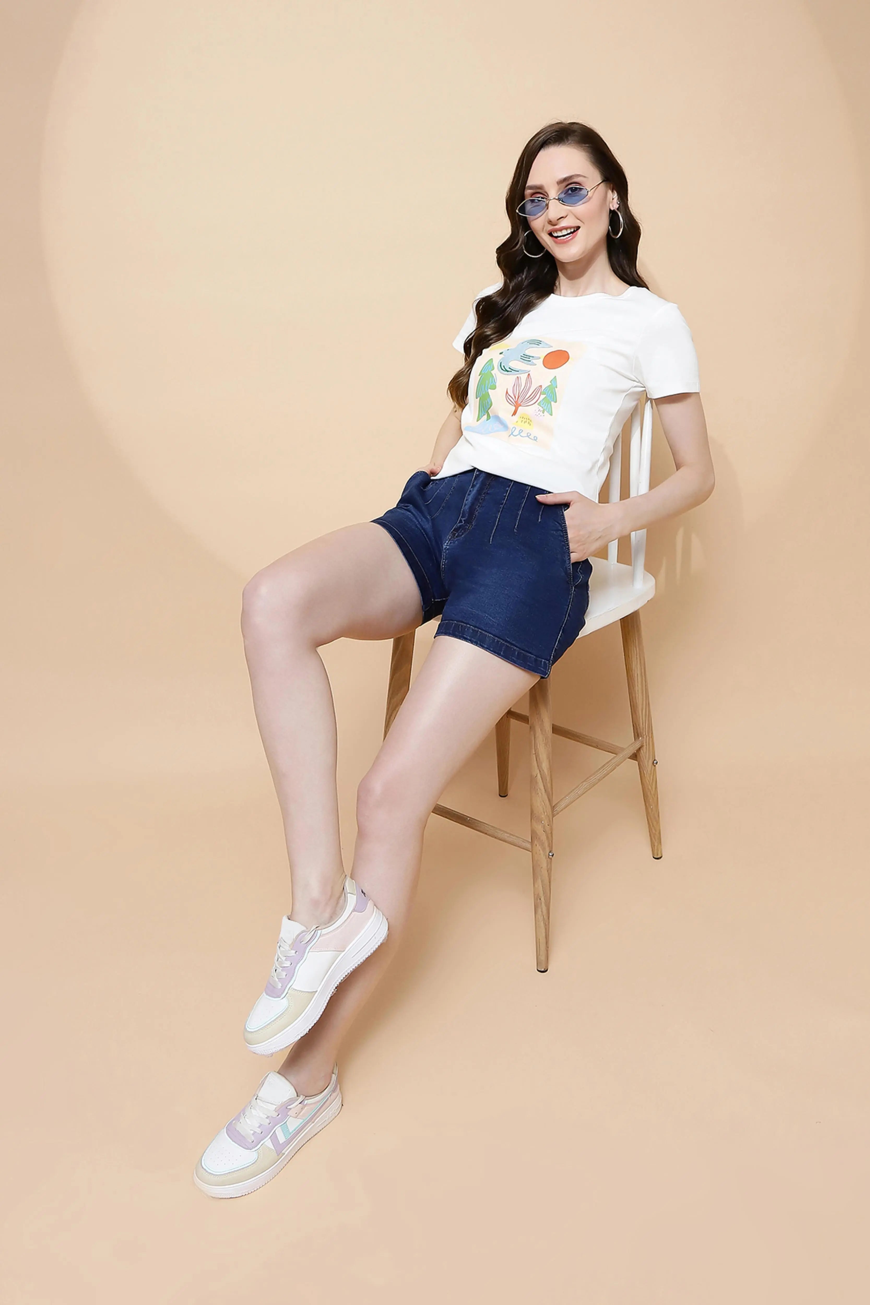 Dark Blue Cotton Blend Shorts - Global Republic