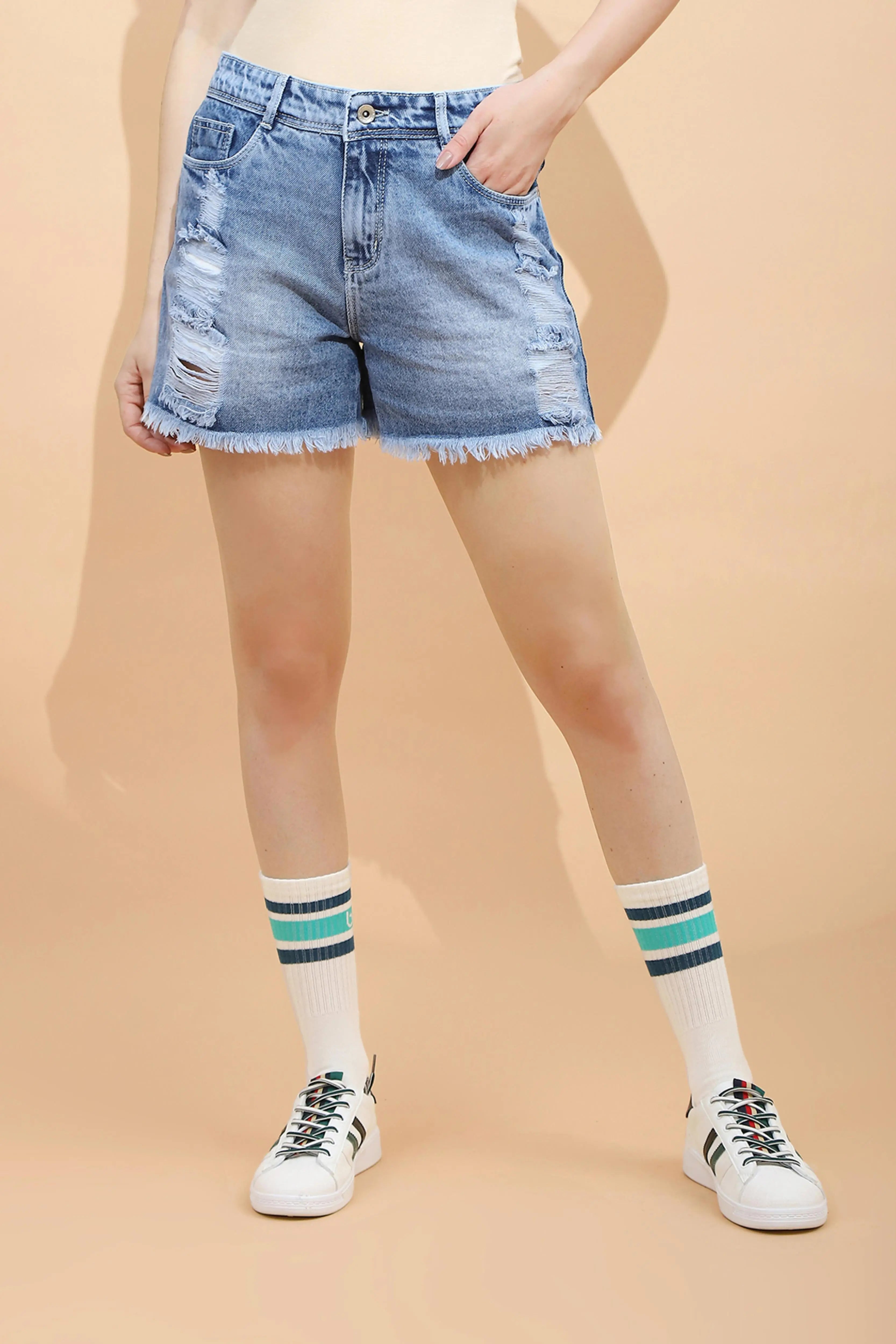 Dark Blue Cotton Regular Fit Shorts - Global Republic