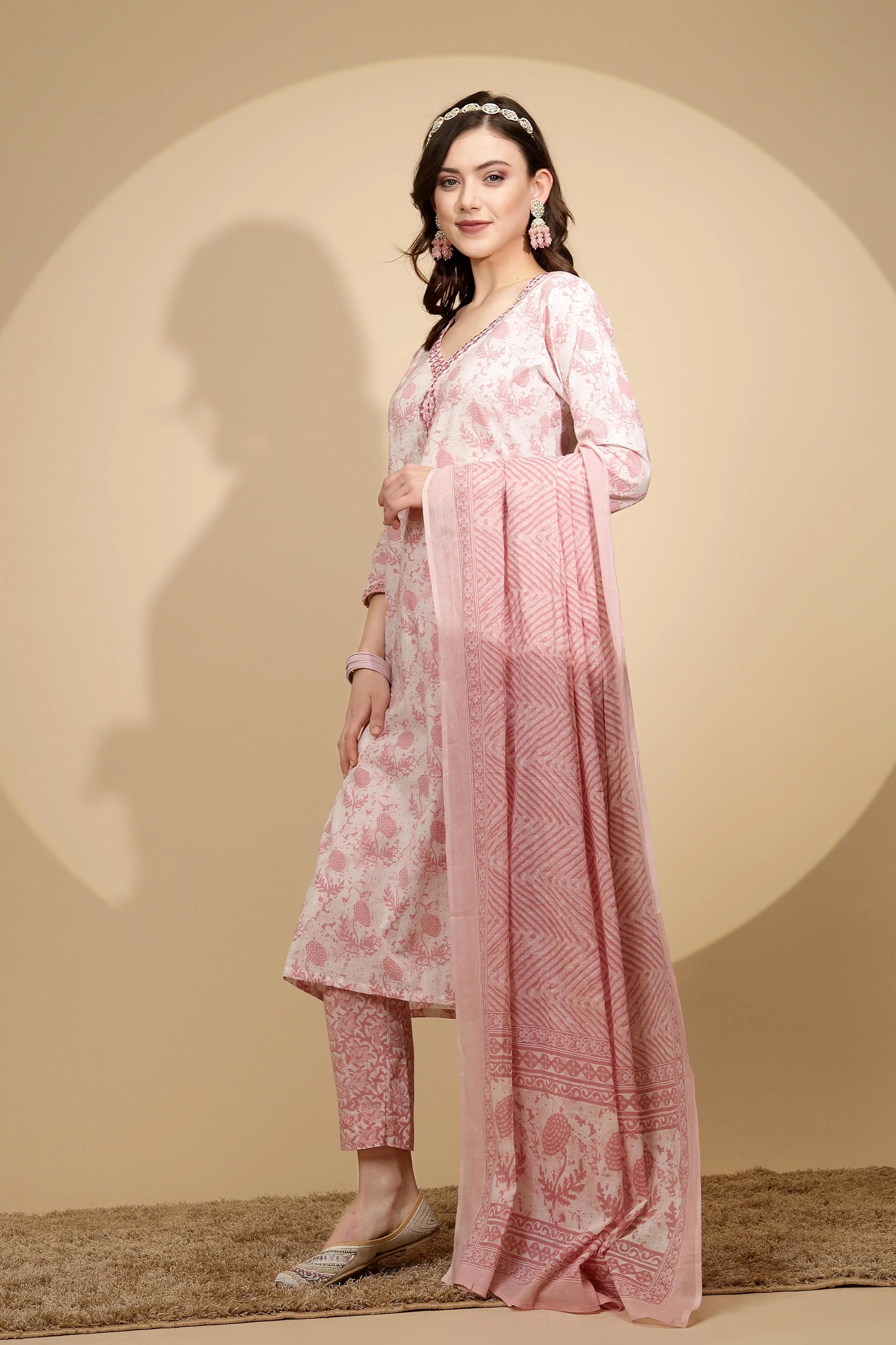 Pink Cotton Regular Fit Suit Set For Women - Global Republic