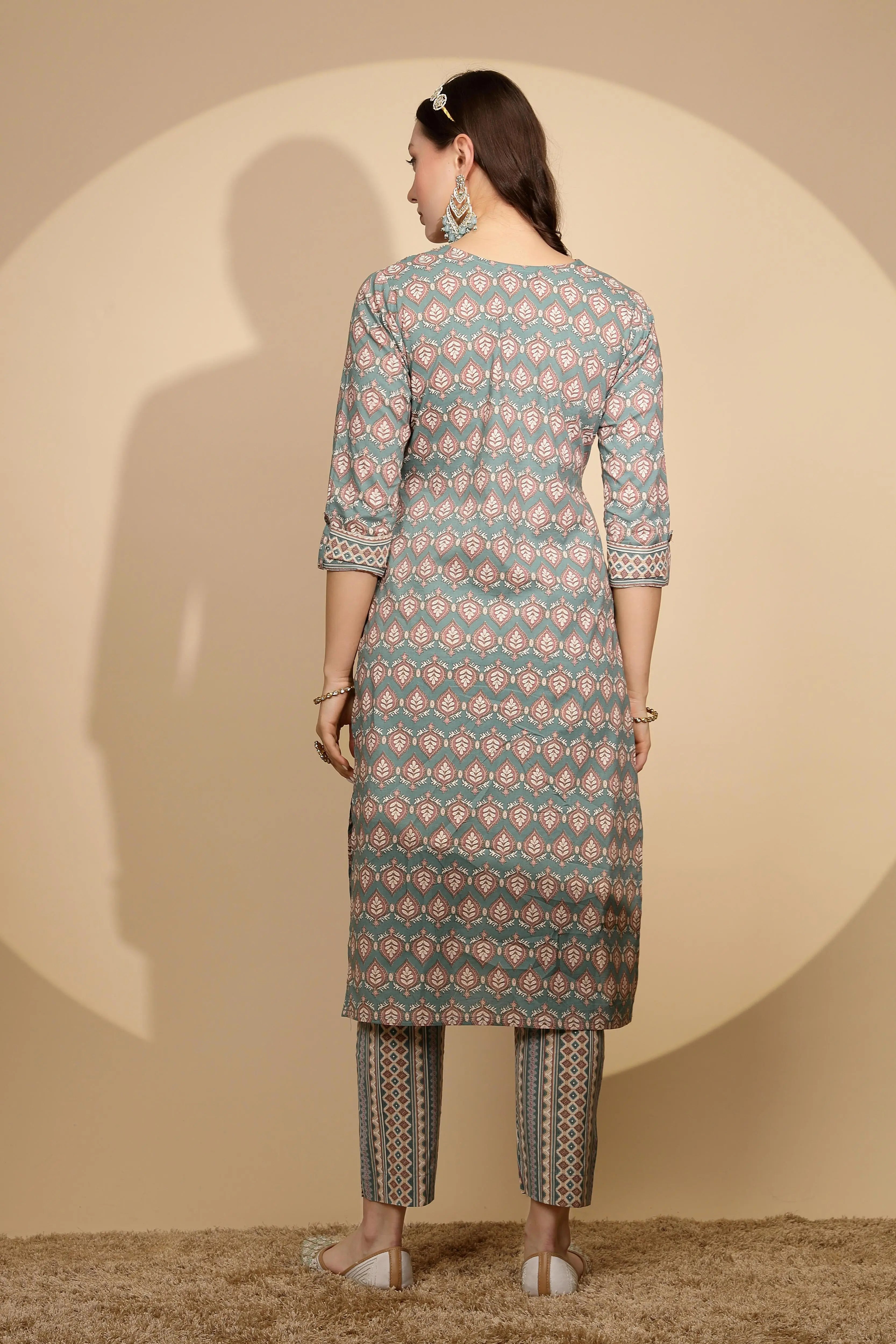 Blue Cotton Regular Fit Kurta Set For Women - Global Republic