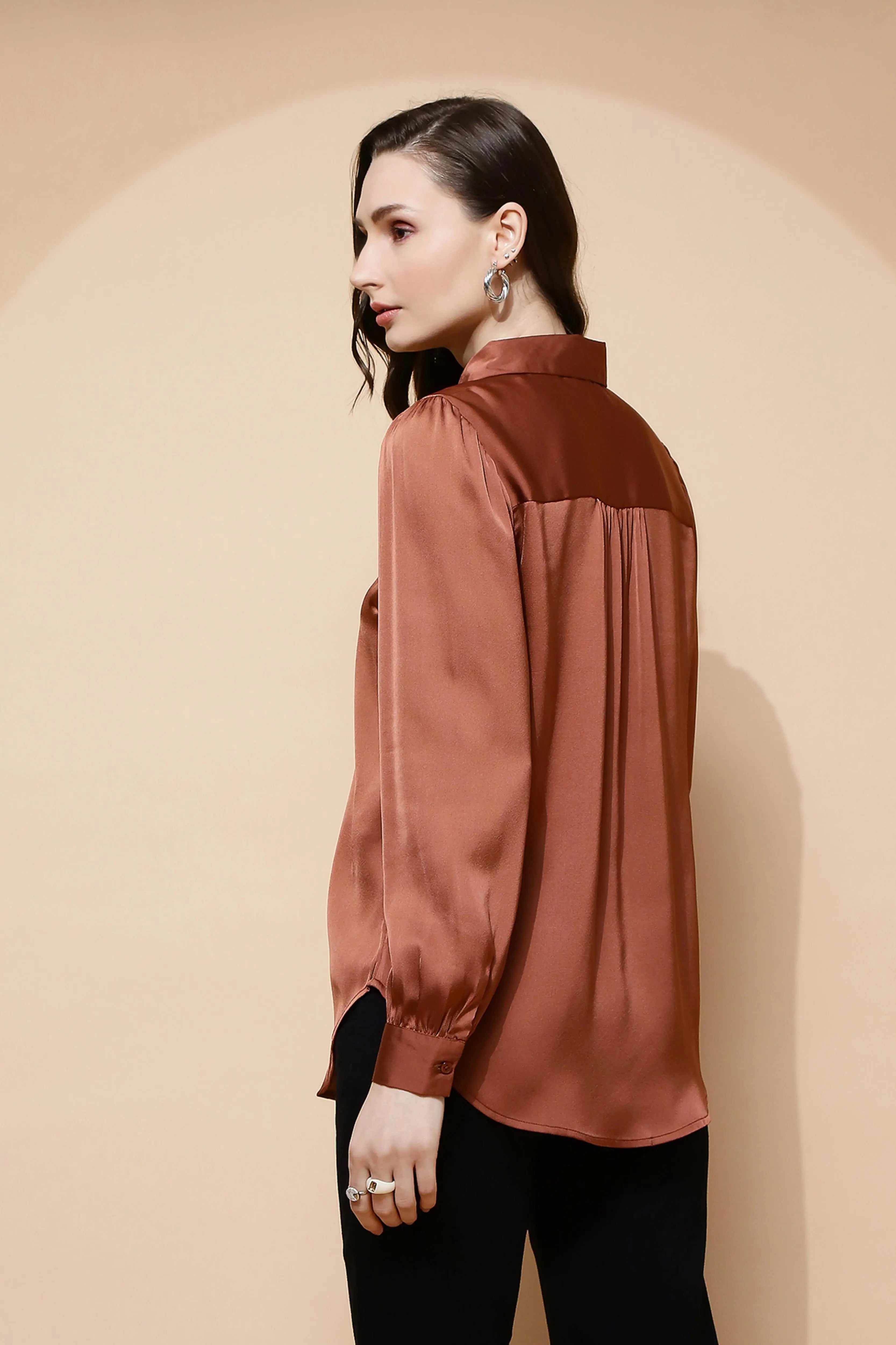 Brown Satin Tailored Fit Shirt - Global Republic