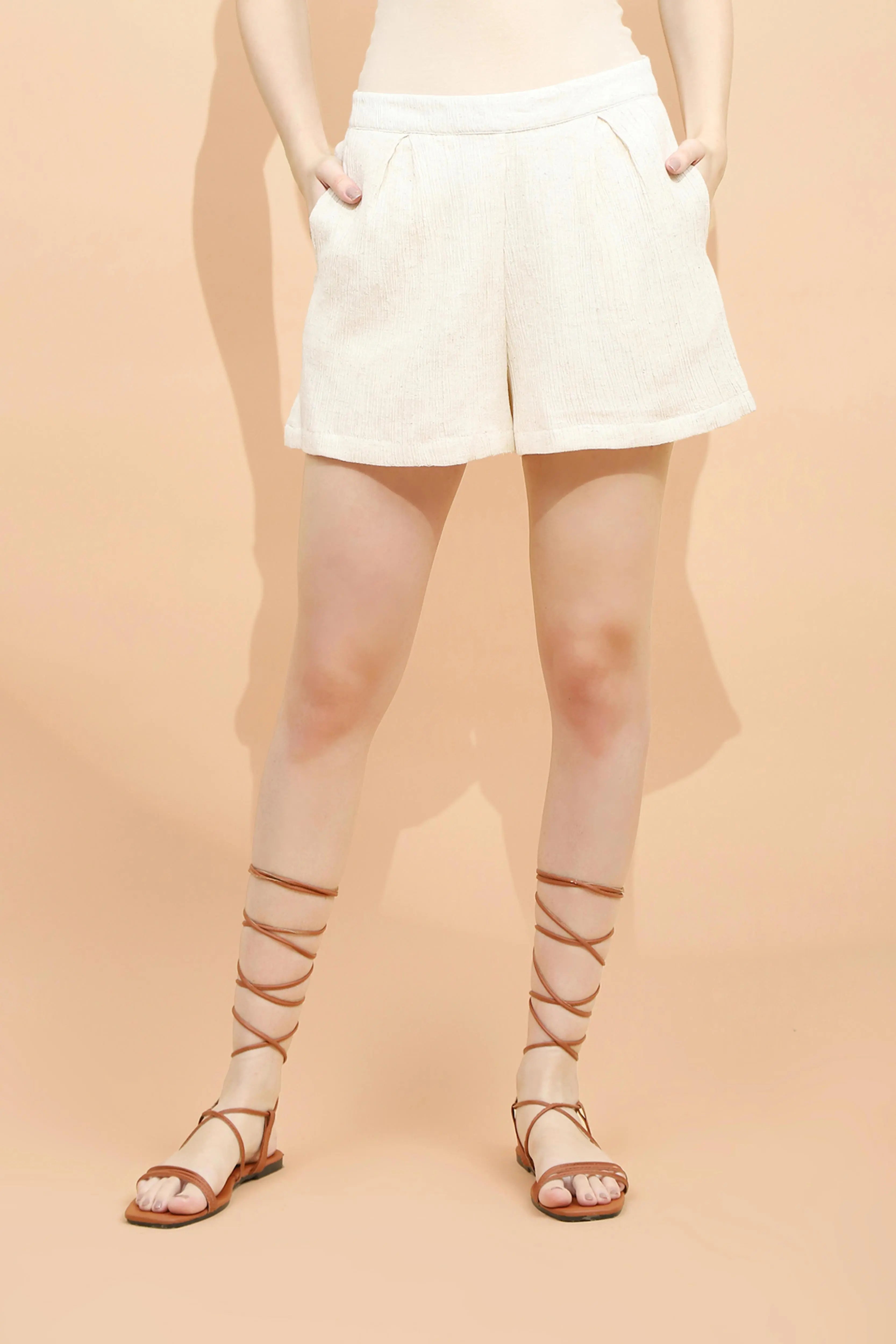 Natural Beige Linen Loose Shorts - Global Republic