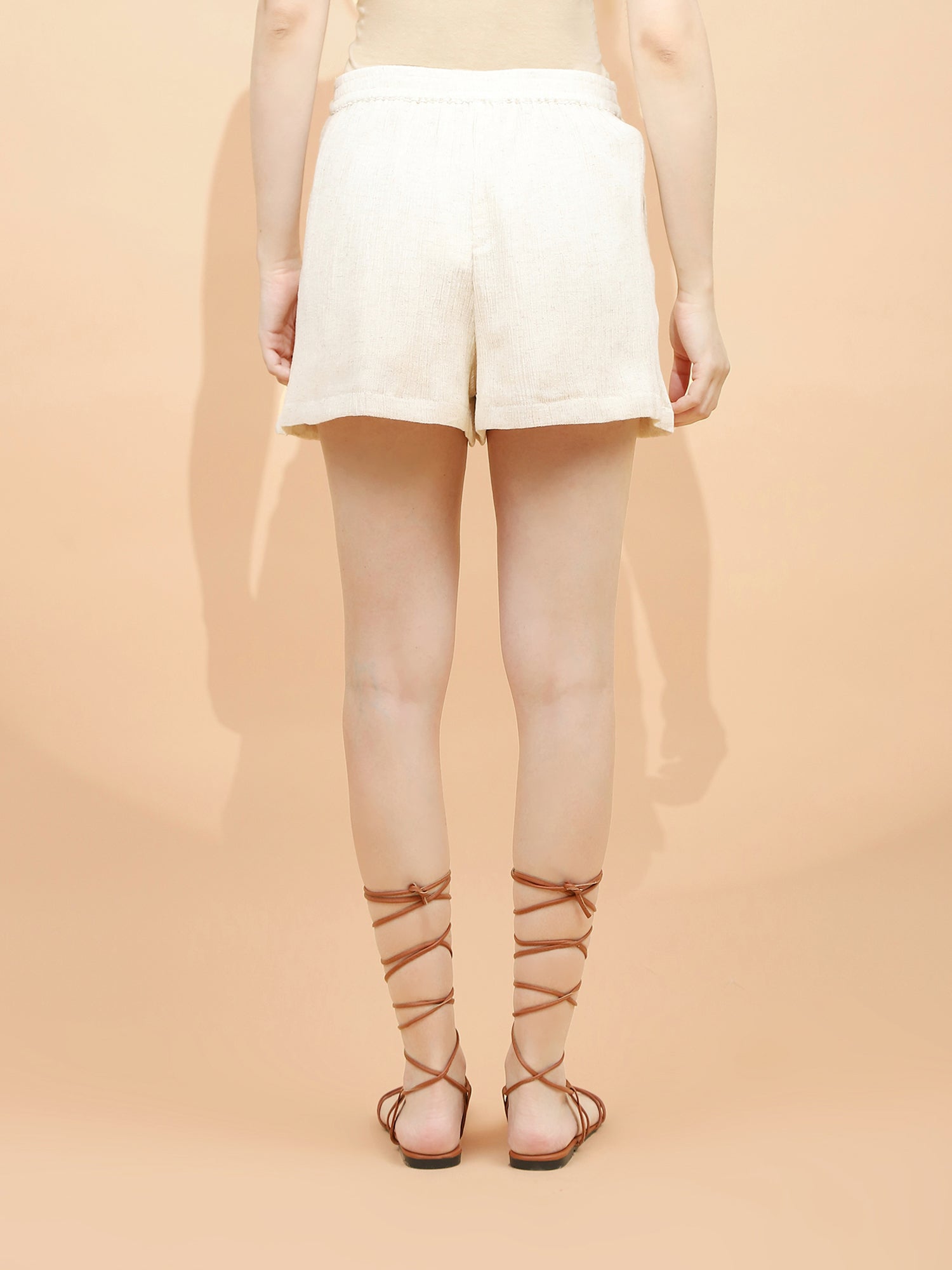 Natural Beige Linen Loose Shorts - Global Republic