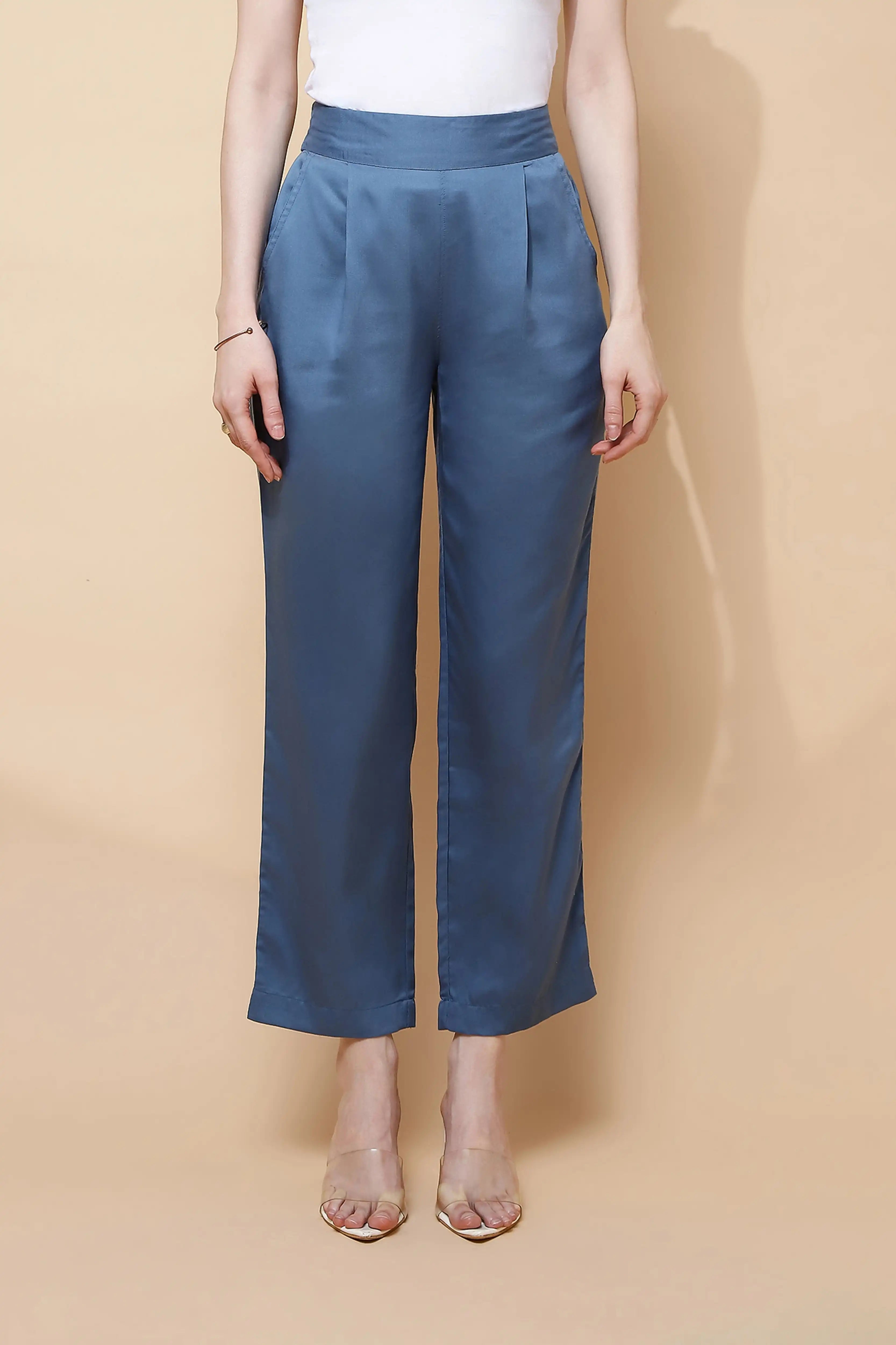 Blue Rayon Relaxed Fit Lower