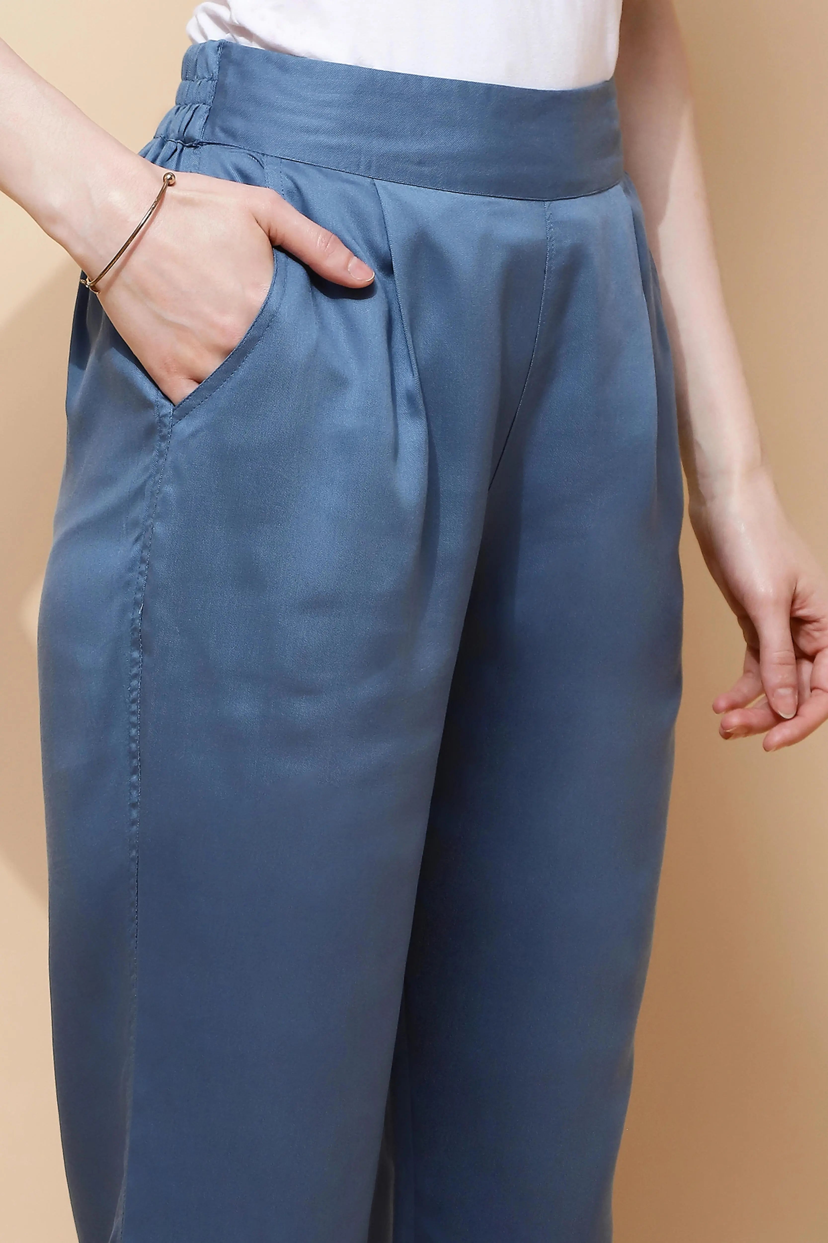 Blue Rayon Relaxed Fit Lower - Global Republic