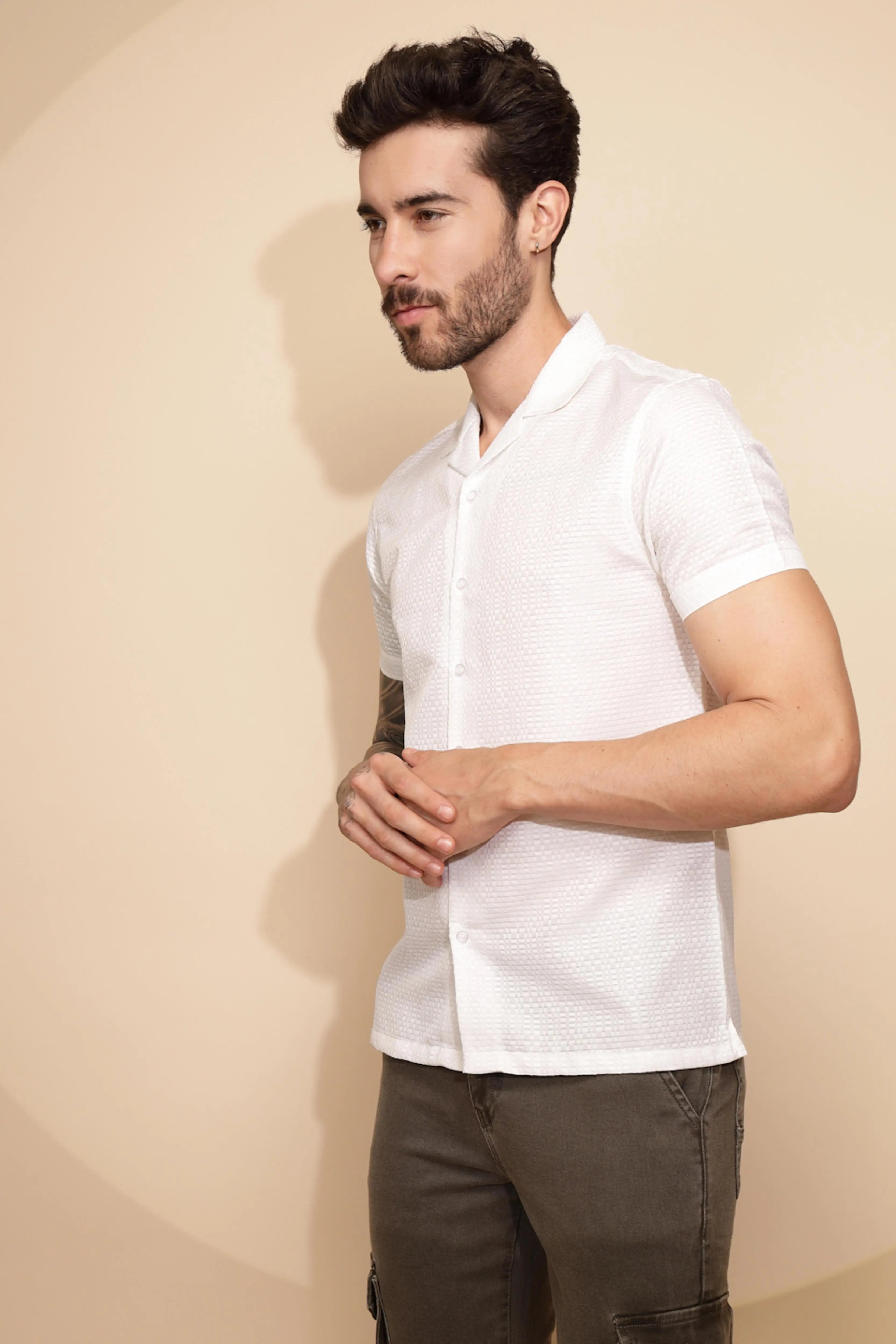 White  Regular Fit Shirt For Men - Global Republic