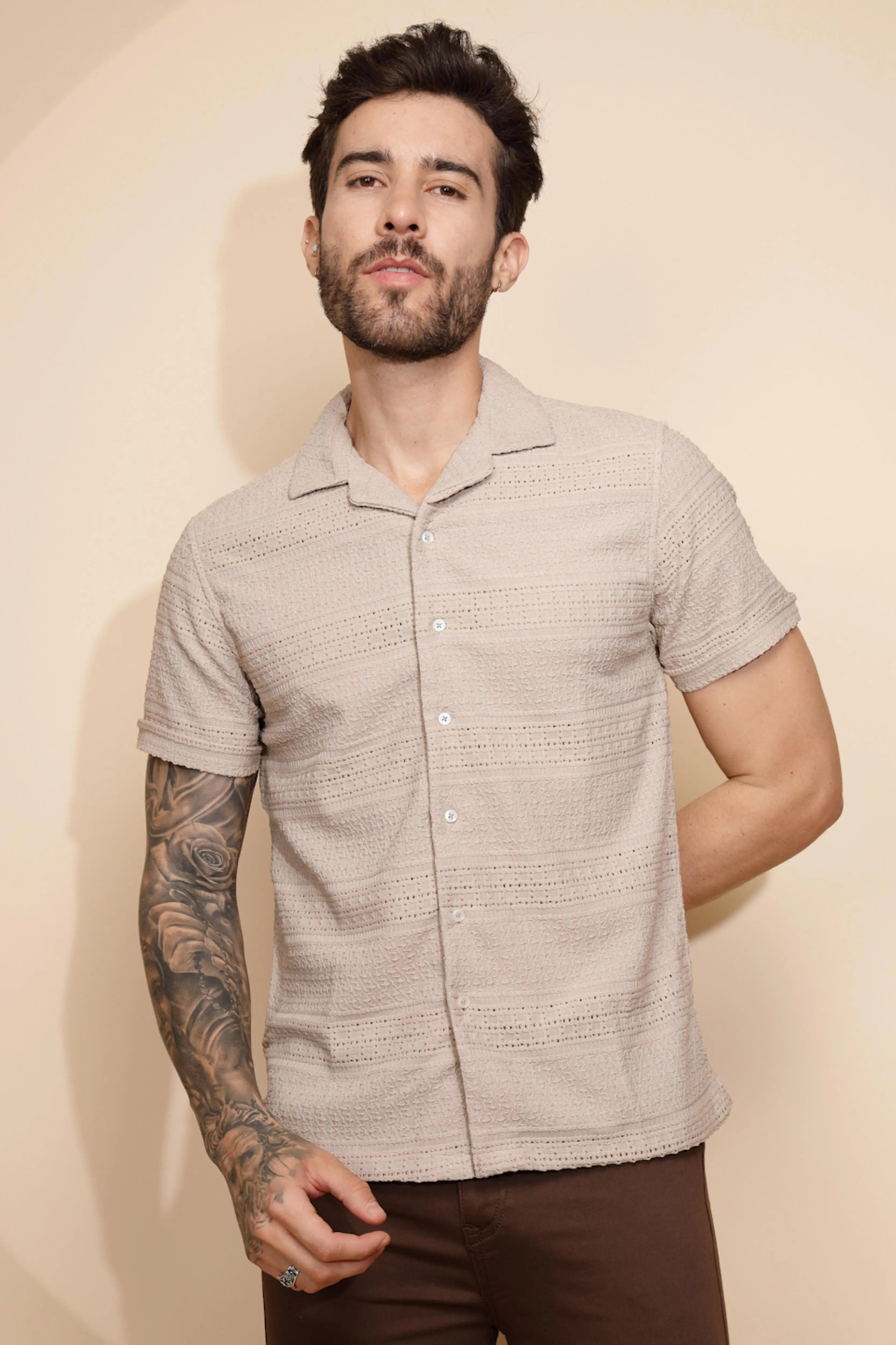 Beige  Regular Fit Shirt For Men - Global Republic