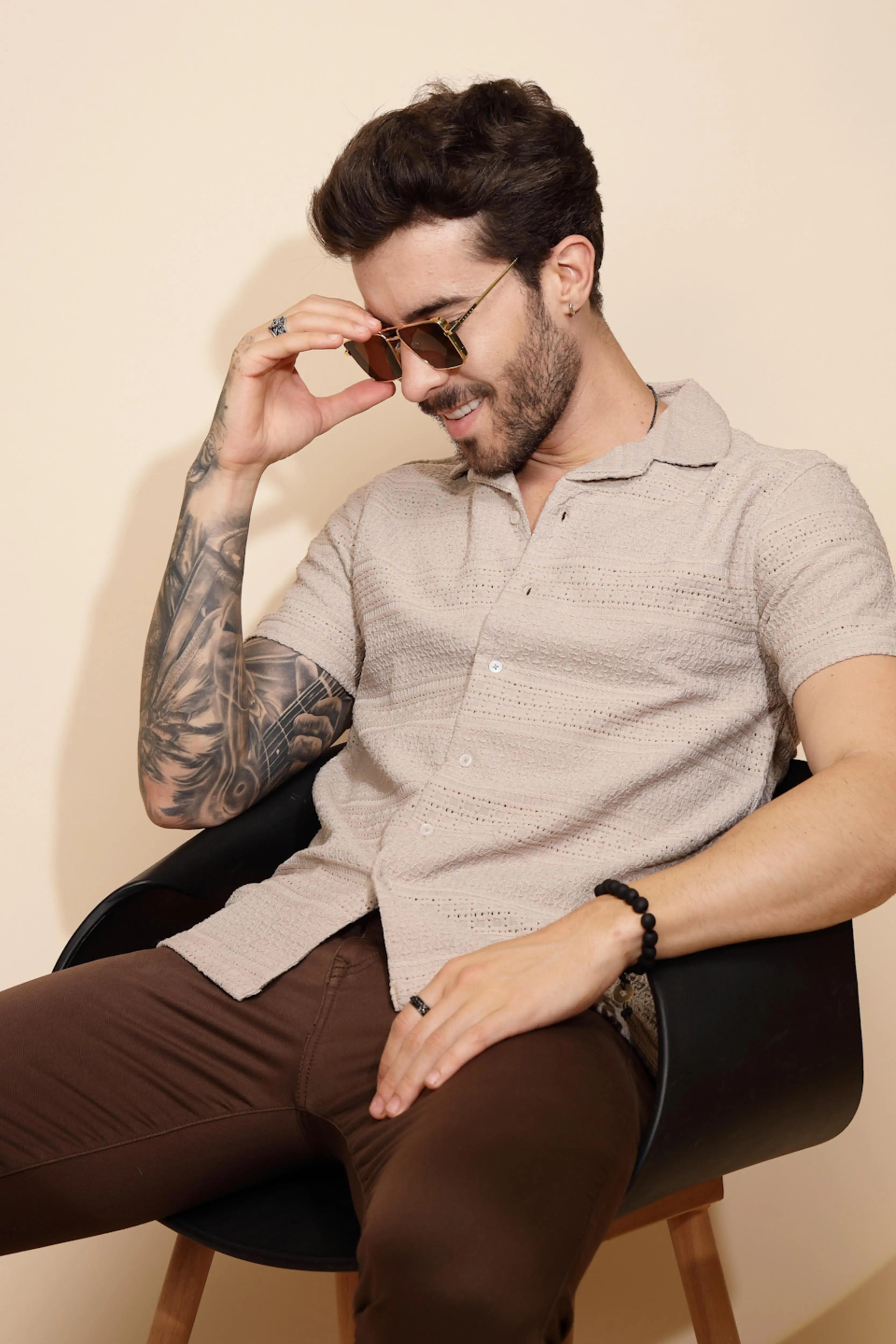 Beige Regular Fit Shirt For Men - Global Republic