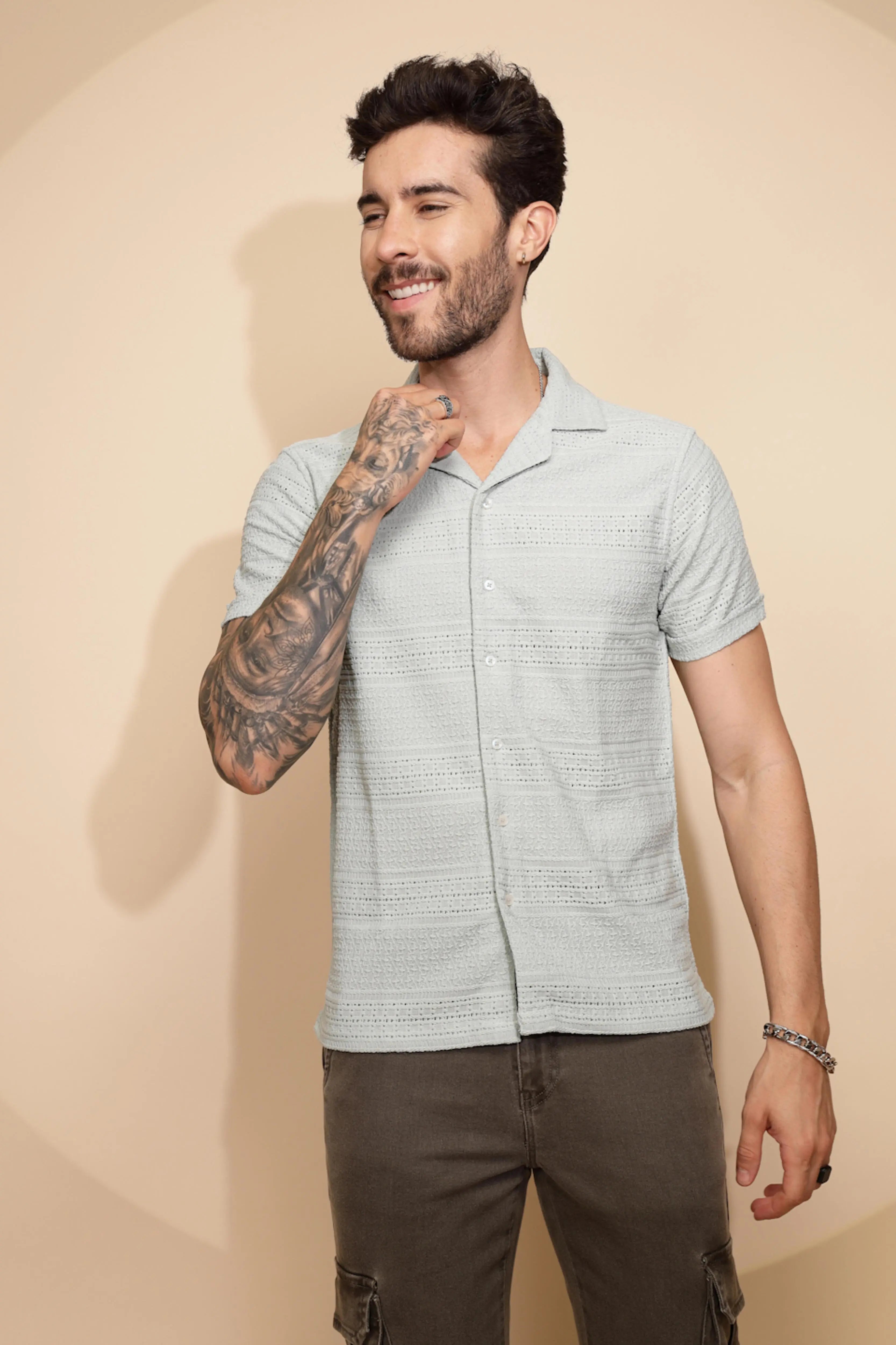 Green  Regular Fit Shirt For Men - Global Republic