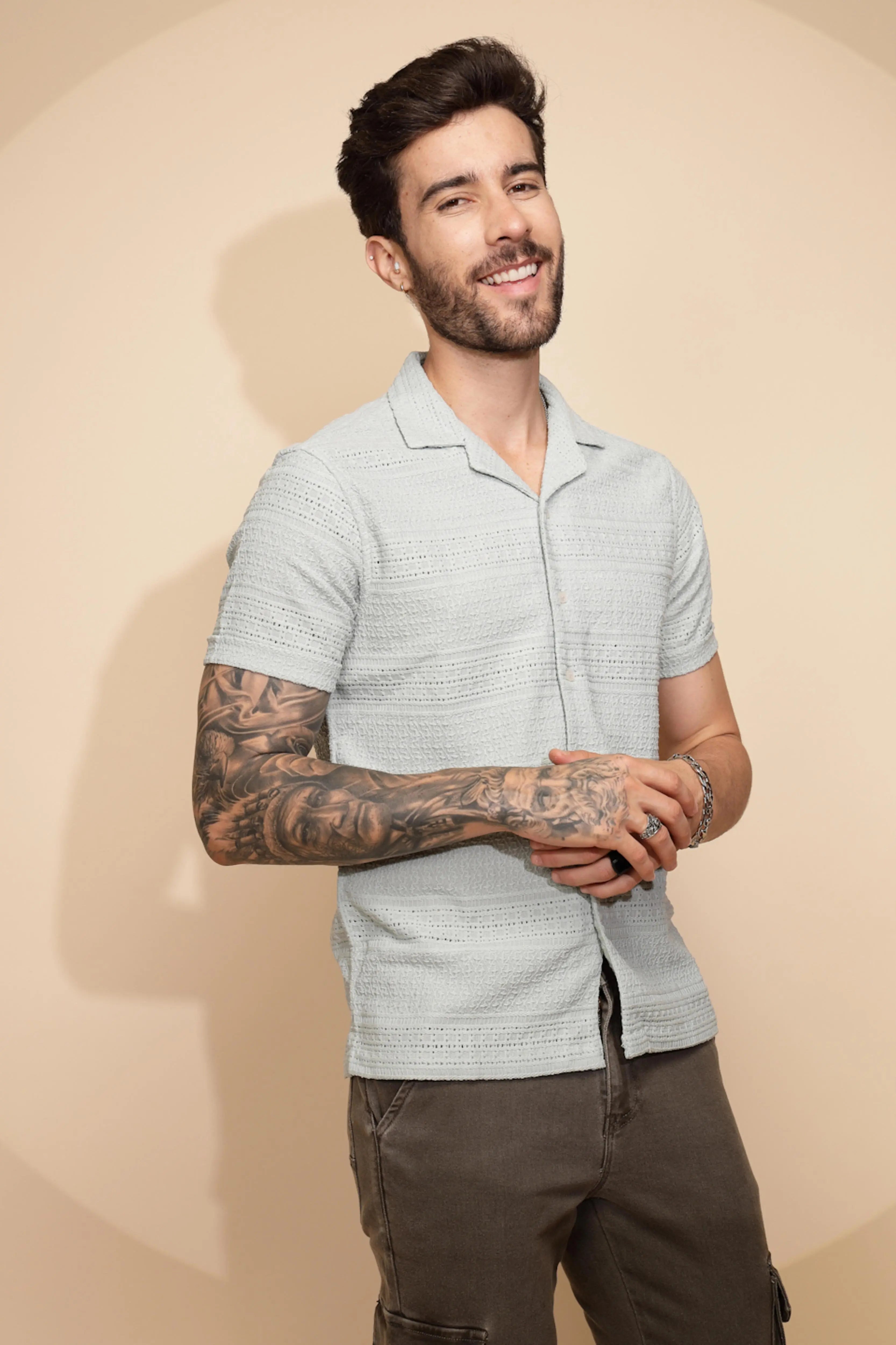 Green  Regular Fit Shirt For Men - Global Republic