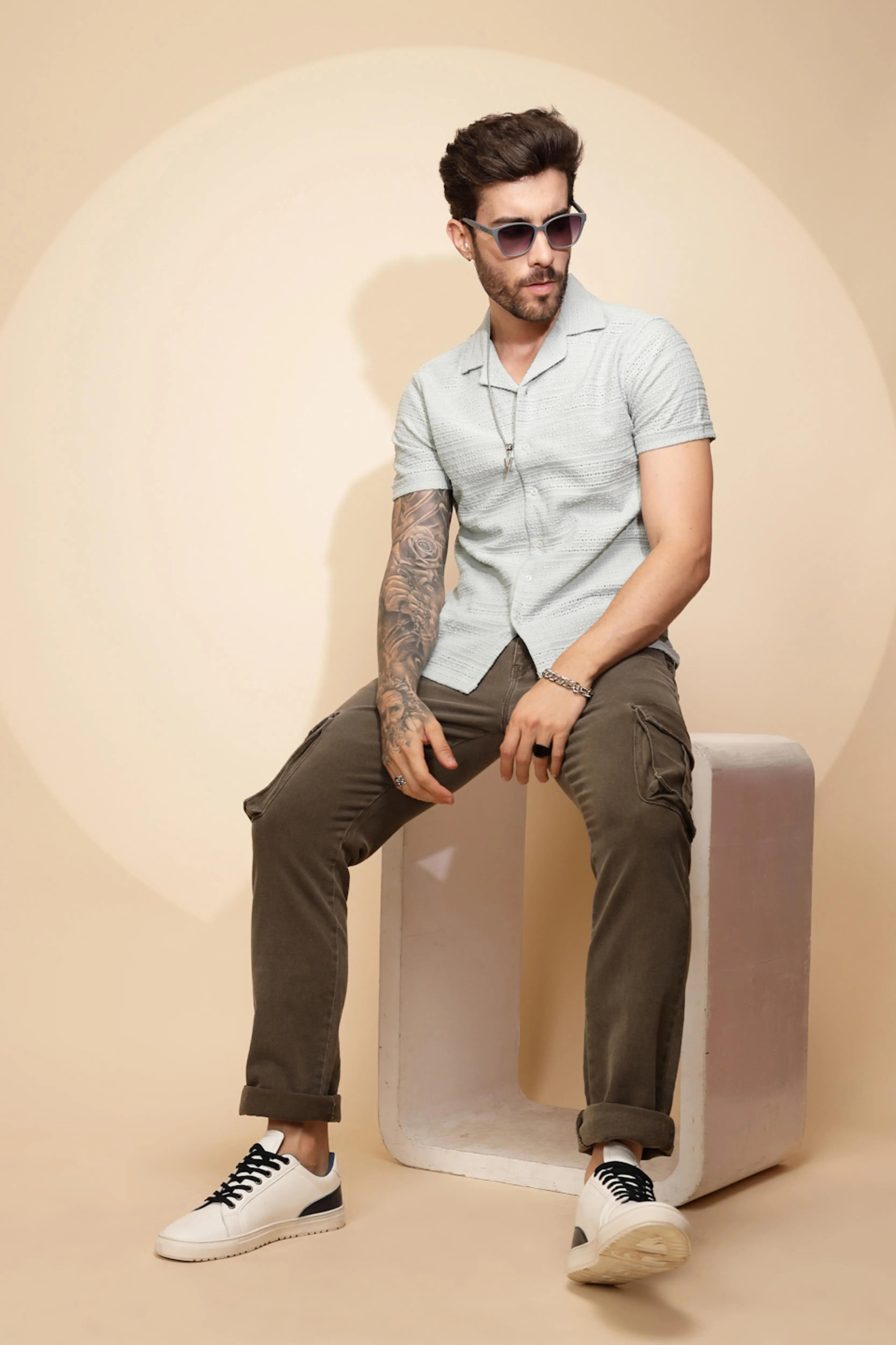 Green Regular Fit Shirt For Men - Global Republic