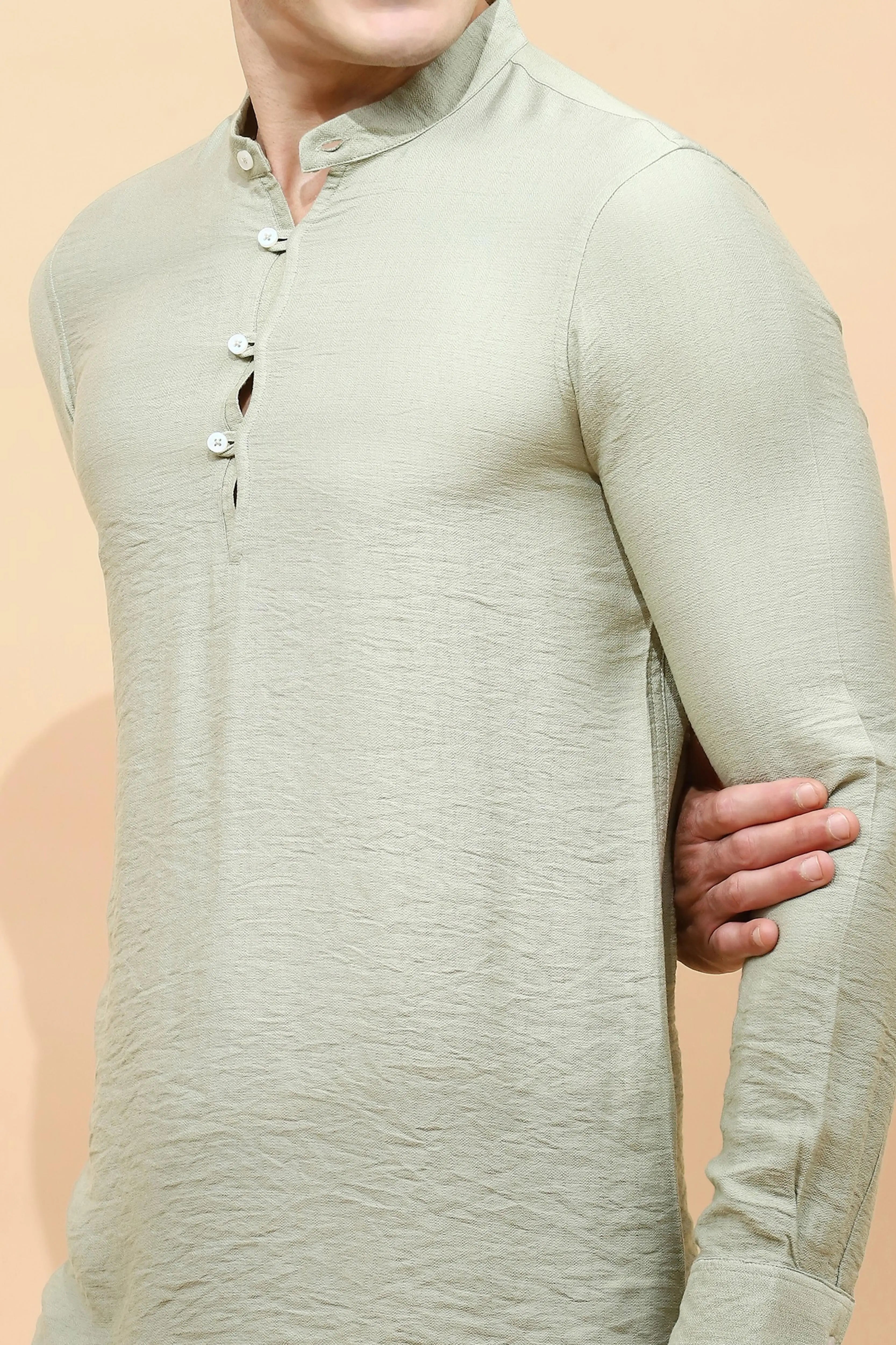 Pista Green  Regular Fit Kurta For Men - Global Republic