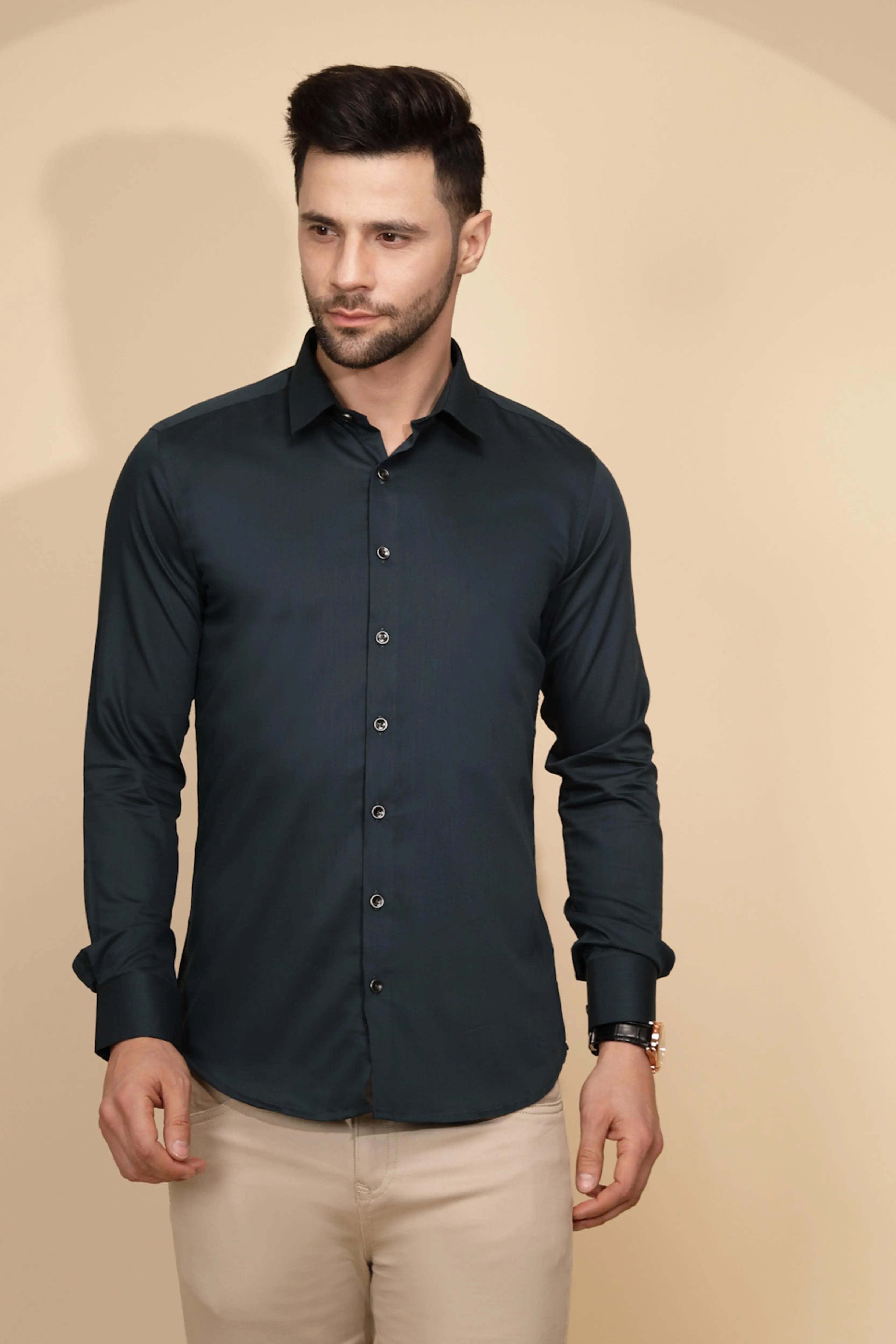 Teal Cotton Blend Regular Fit Shirt For Men - Global Republic