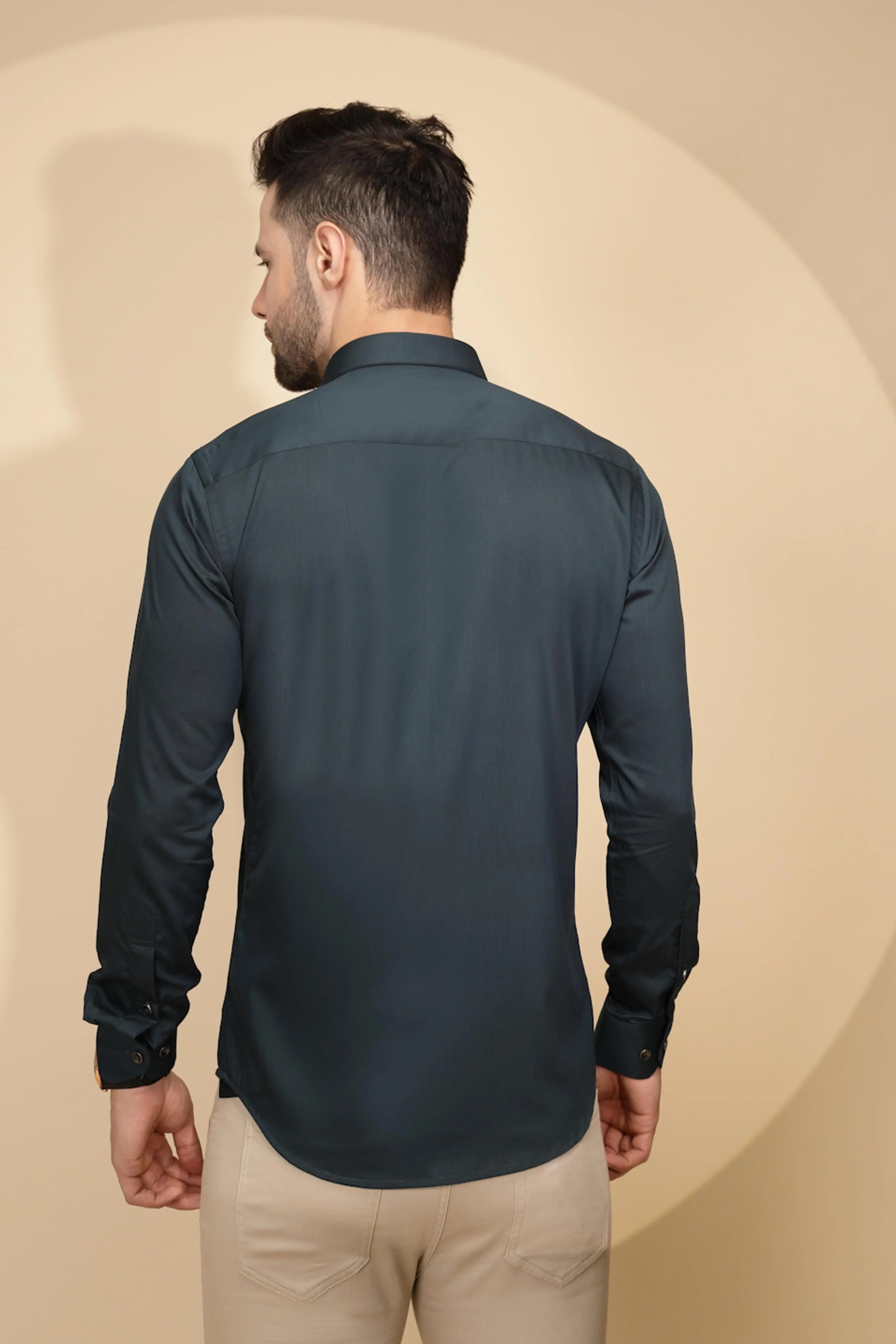 Teal Cotton Blend Regular Fit Shirt For Men - Global Republic