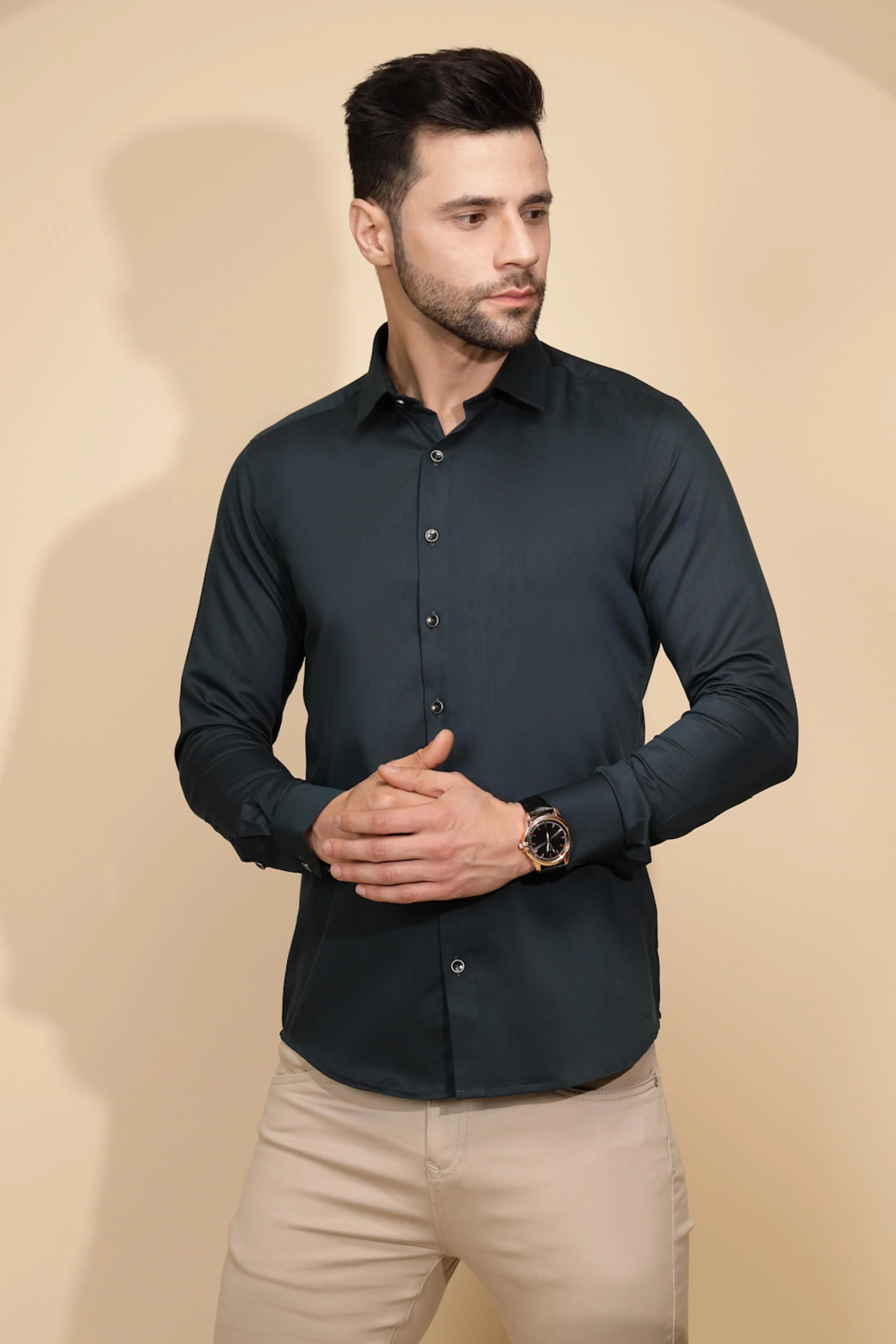 Teal Cotton Blend Regular Fit Shirt For Men - Global Republic